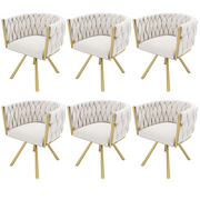 Logidon fluwelen eetkamerstoel beige goud set van 6 draaistoelen met metalen poten