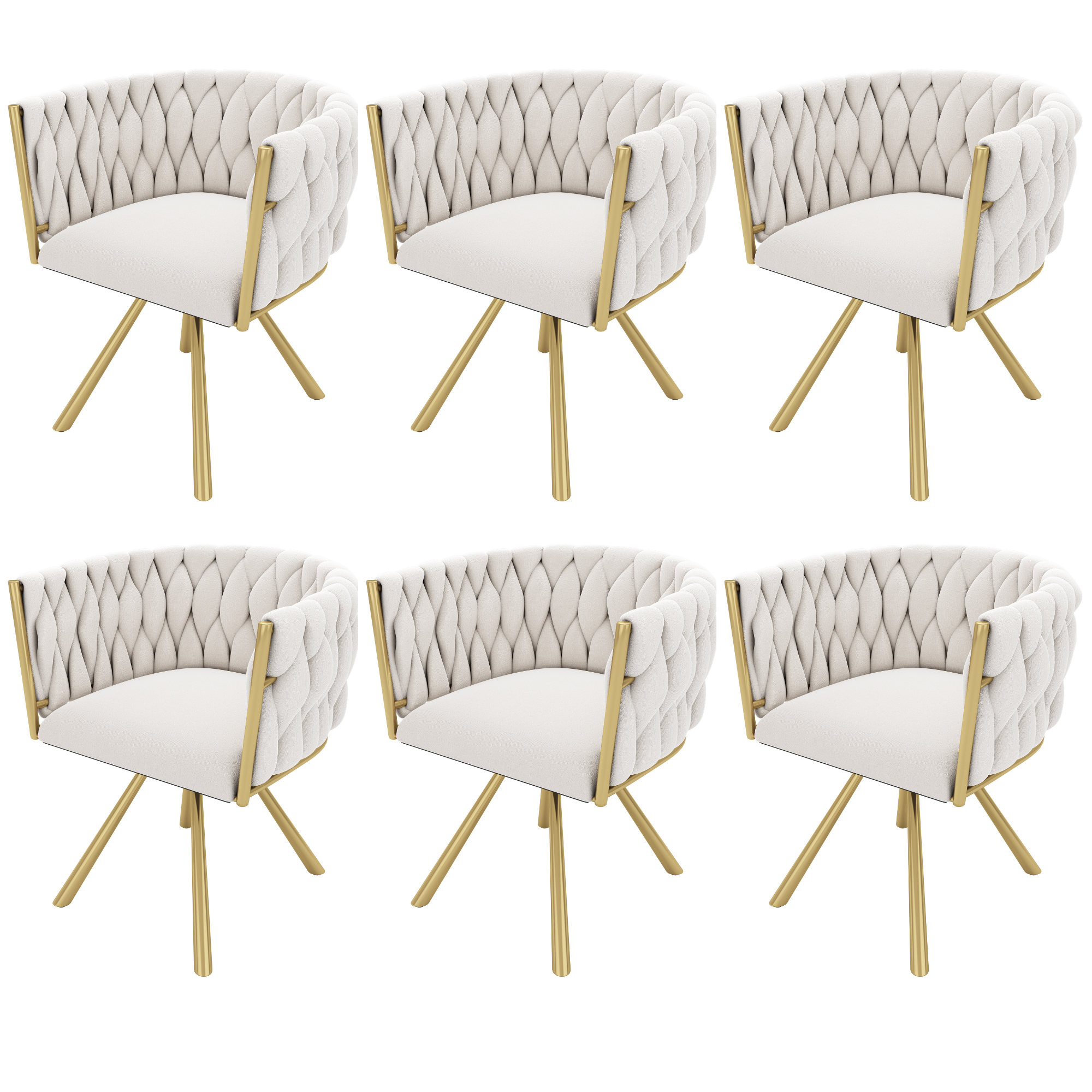 Logidon Velvet Dining Chair Beige Gold Set of 6 Metal Legs Swivel Chair