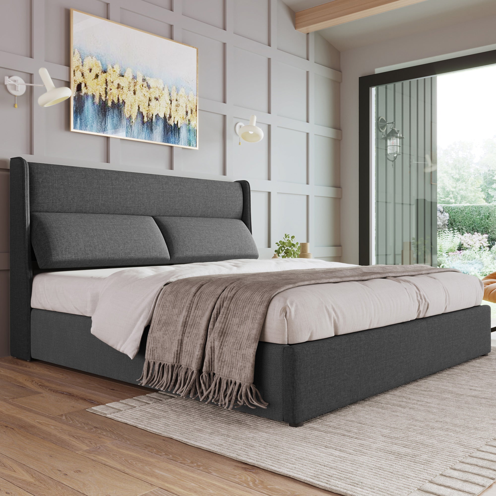Logidon gestoffeerd bed 180x200cm verstelbare hoofdsteunen met opbergruimte