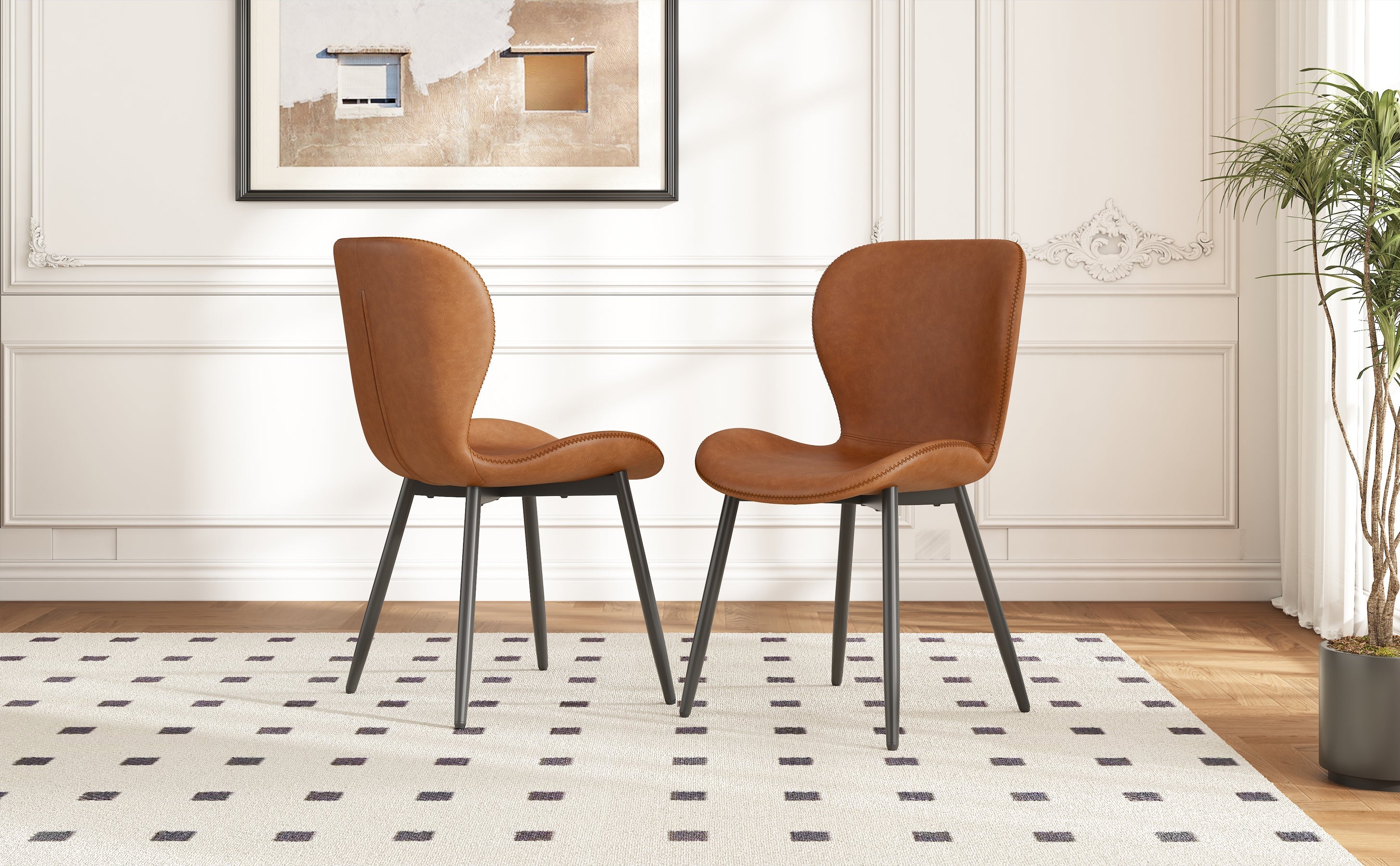 Logidon Set van 2 moderne eetkamerstoelen bruin verstelbare poten