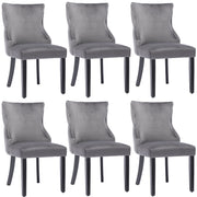 Logidon stoel van 100 cm grijs fluweel met knoopstiksel van massief houten frame, set van 6
