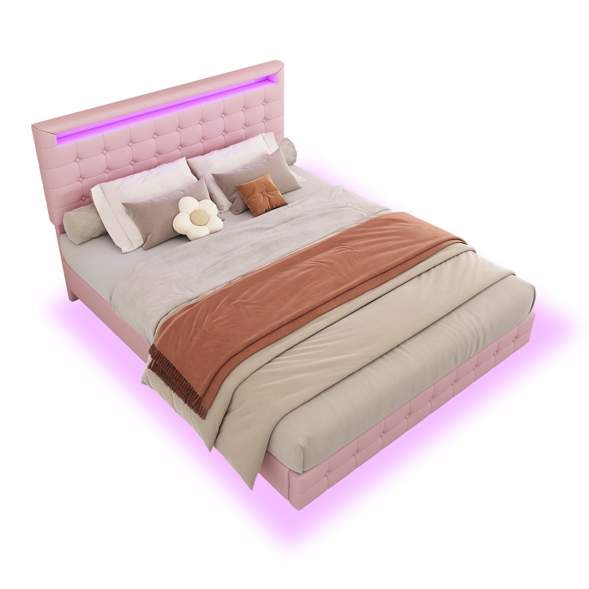 Logidon 140x200 cm flatbed roze LED-licht 24 knoppen afstandsbediening