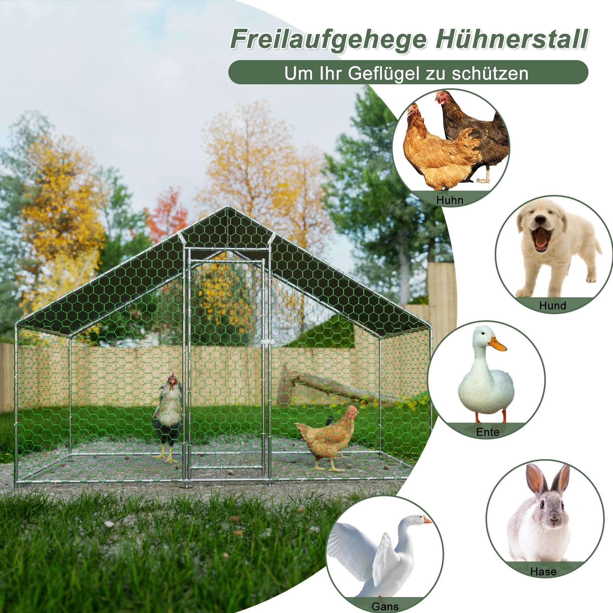 Logidon kippenhok buitenverblijf 3x1,5x2 m zilverkleurig metalen slot