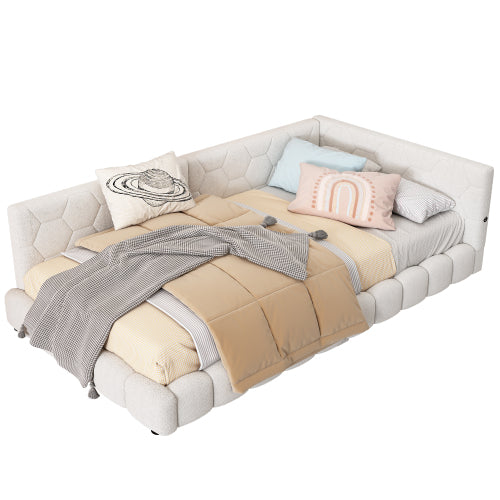 Logidon Daybed 90x200 cm slaapbank wit fluweel lattenbodem USB C