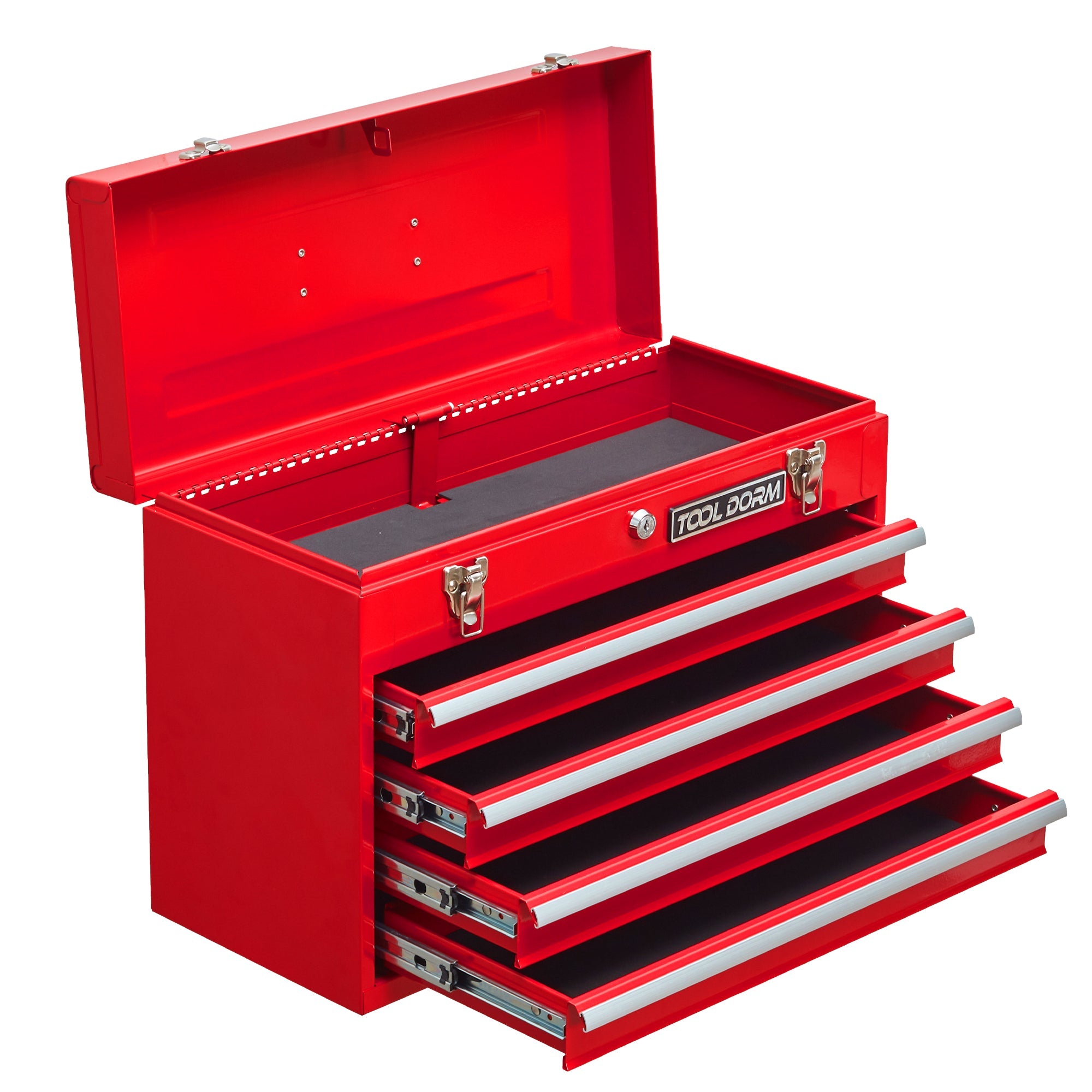 Logidon metal tool box red, 4 drawers, protective padding, lock