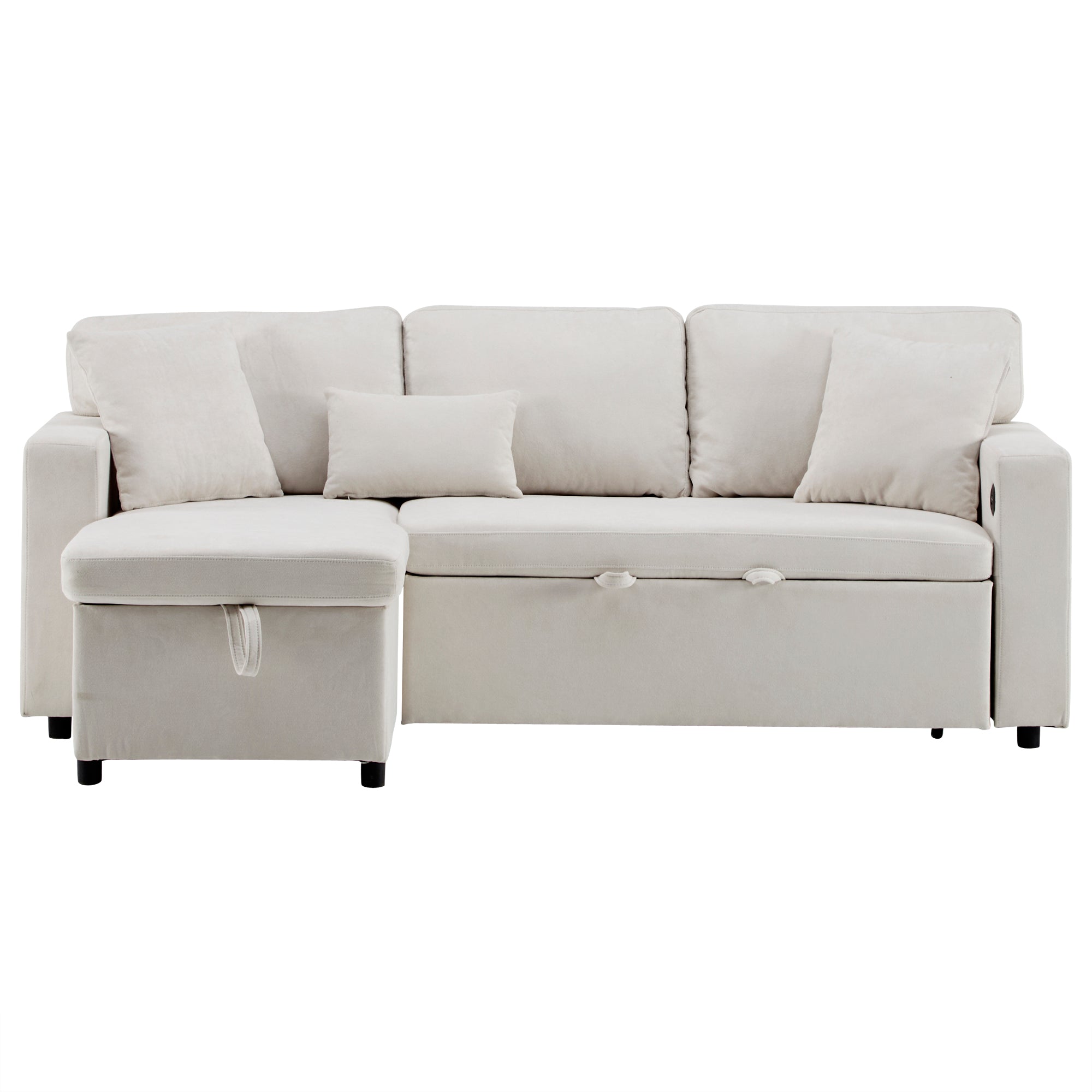 Logidon corner sofa bed L-shape extendable beige with bed box shelf