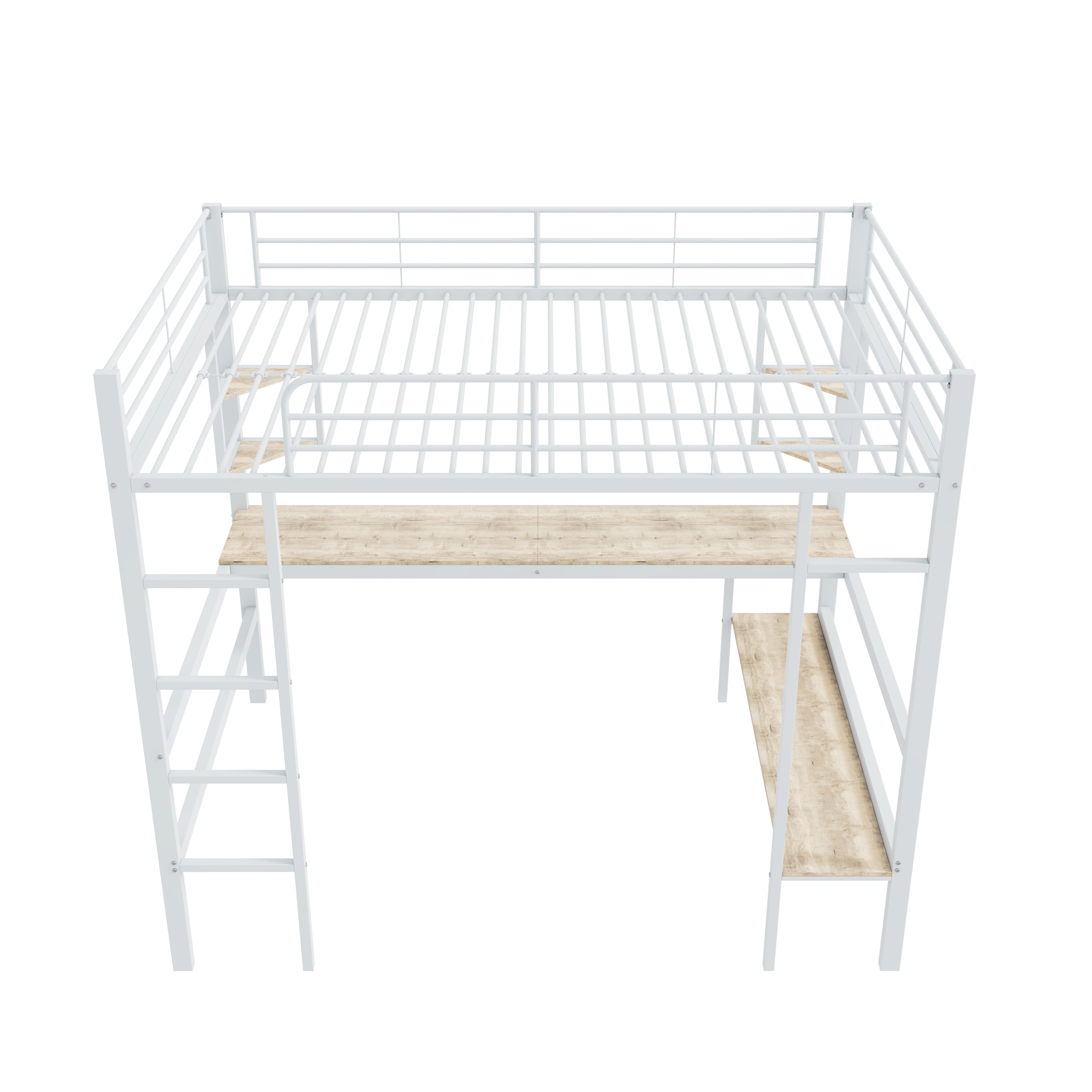 Logidon 90x200cm metal bed loft bed with desk and shelves white