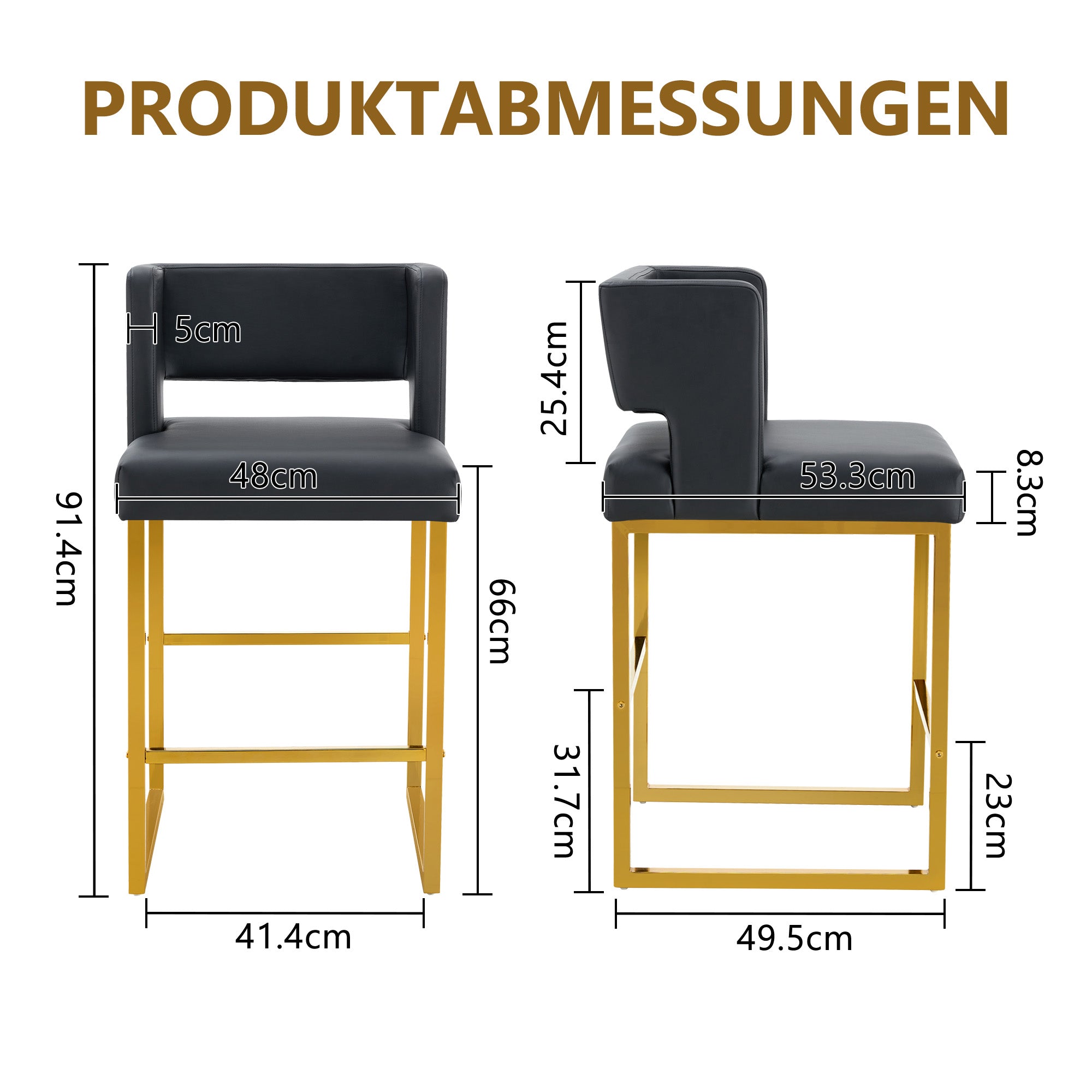 Logidon Barkruk Set 2 Zwart Kunstleer Gouden Poten Nordic