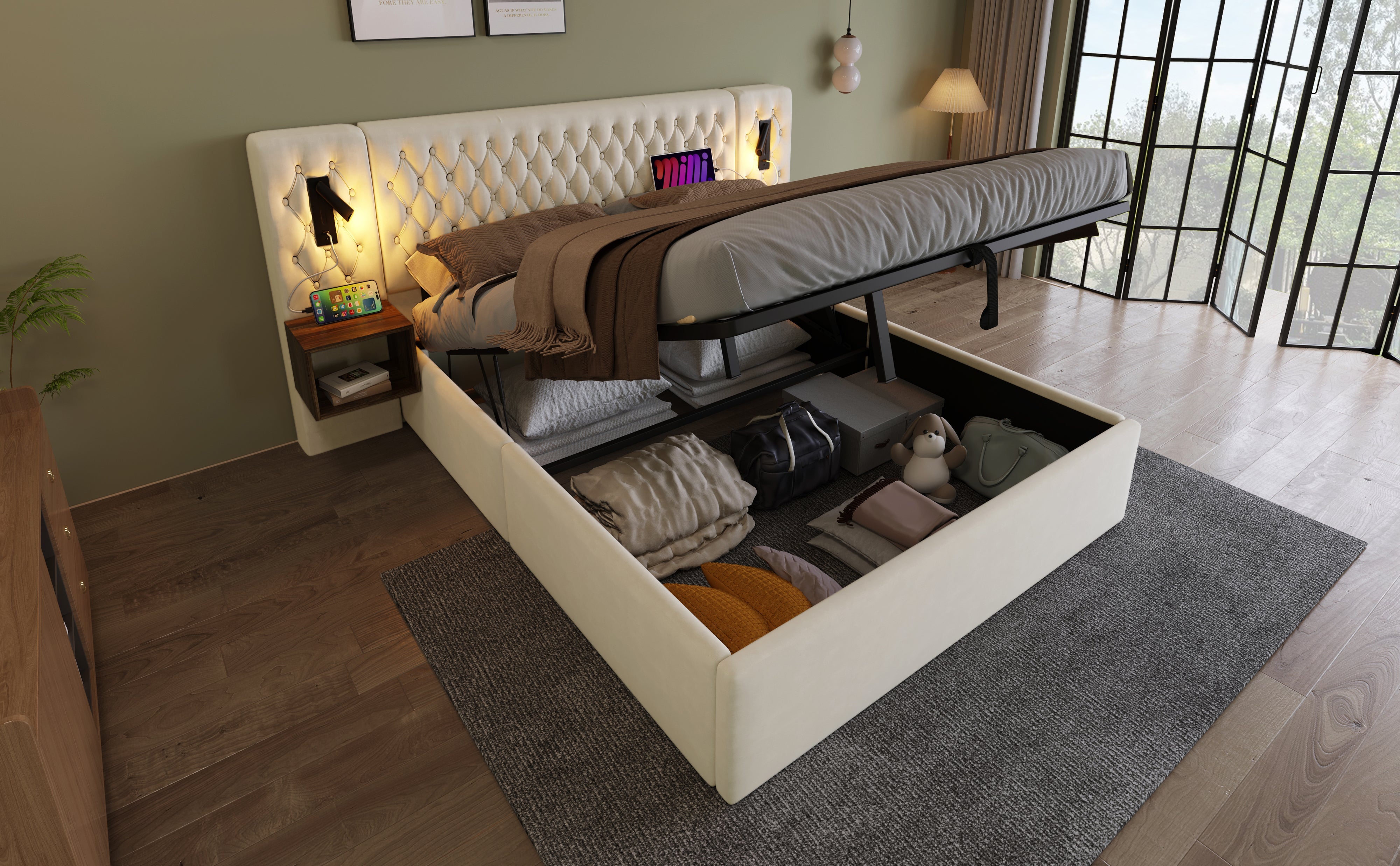 Logidon bedsysteem beige 160x200 cm hydraulisch opbergmatras