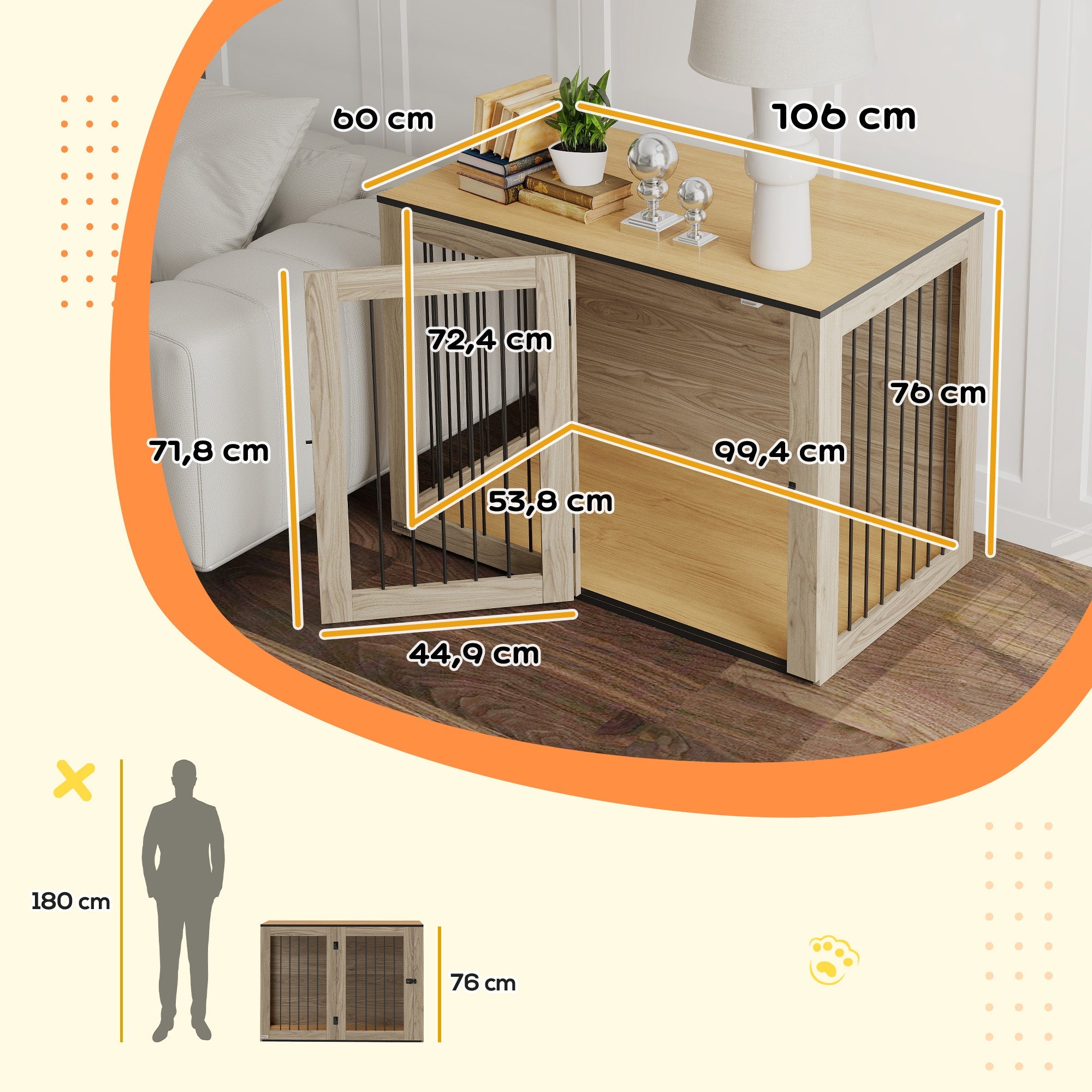 Logidon hondenkooi eiken 106x60x76 cm deur raam bijzettafel