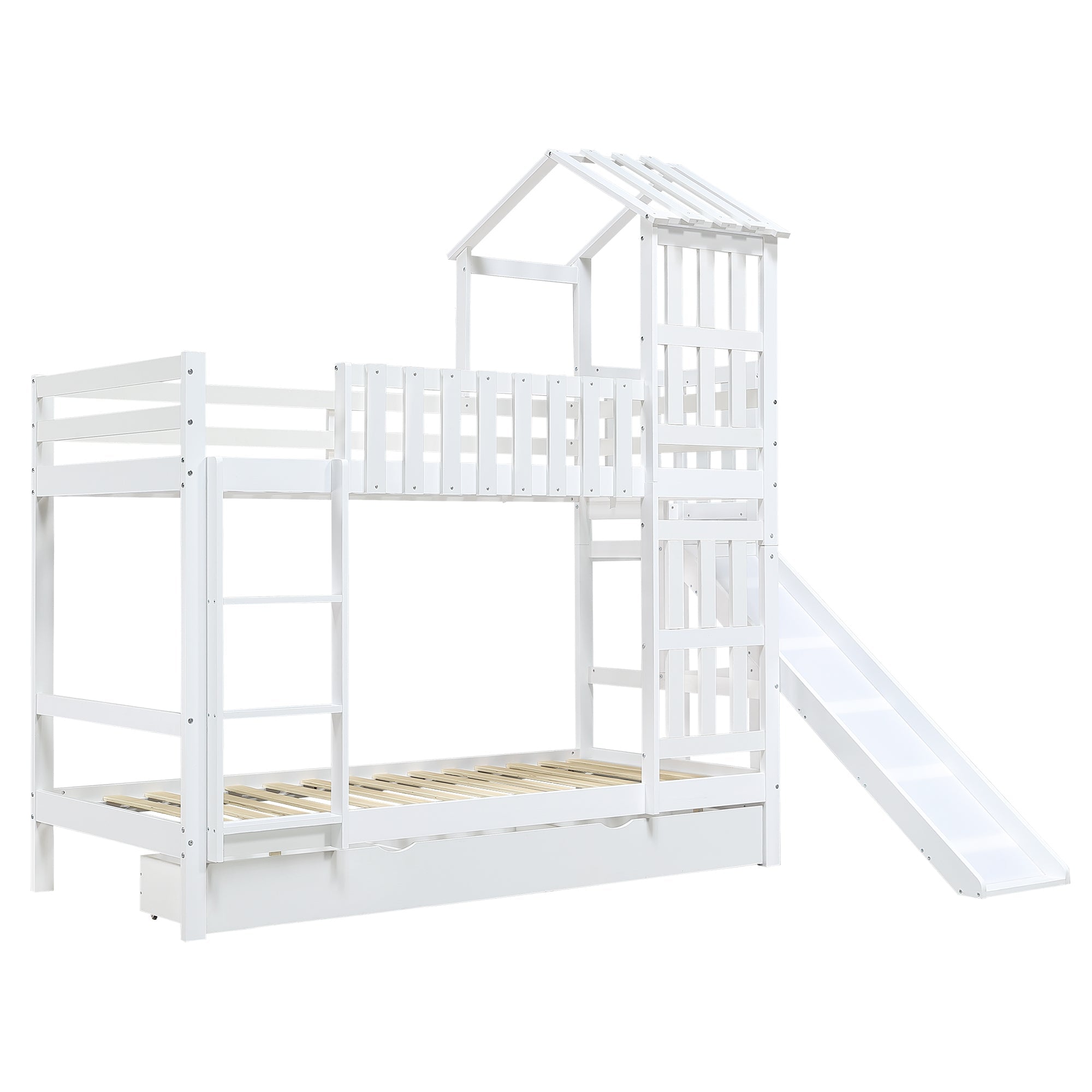 Logidon stapelbed met glijbaan en grote lade 90x200 wit