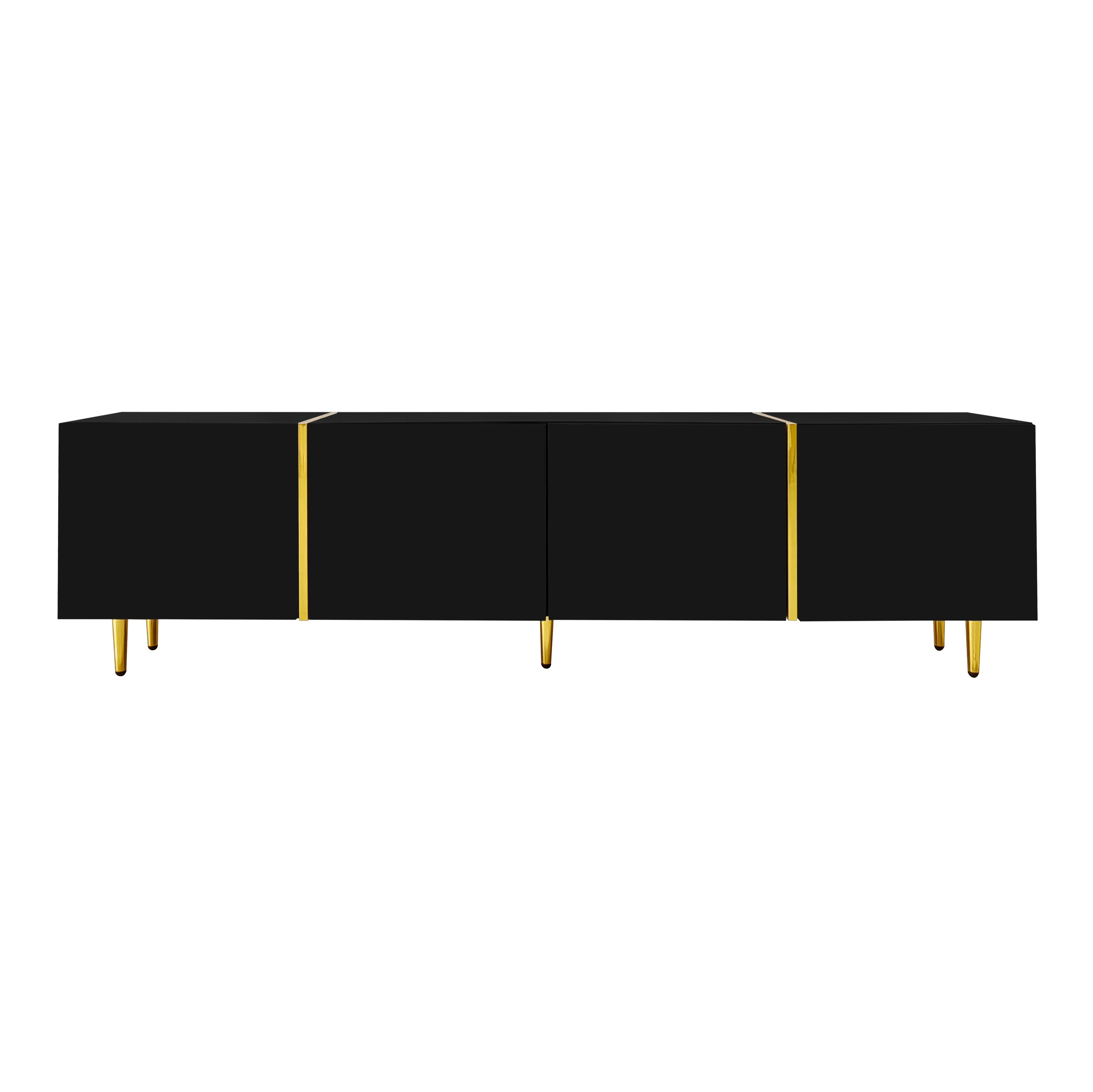 Logidon high-gloss TV cabinet 170 cm black-gold, 4 doors, modern