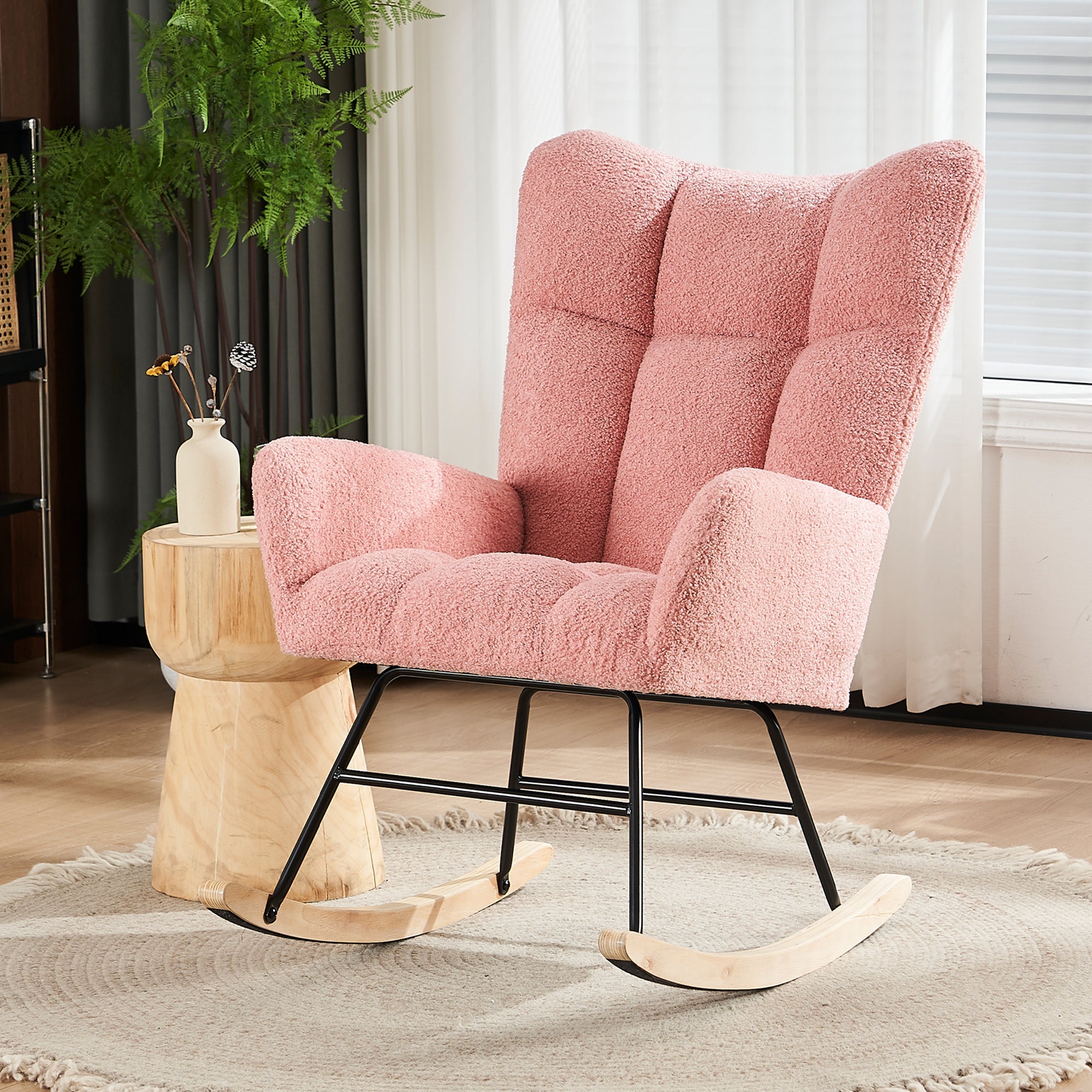 Logidon Moderne Schommelstoel Roze Met Hoge Rugleuning