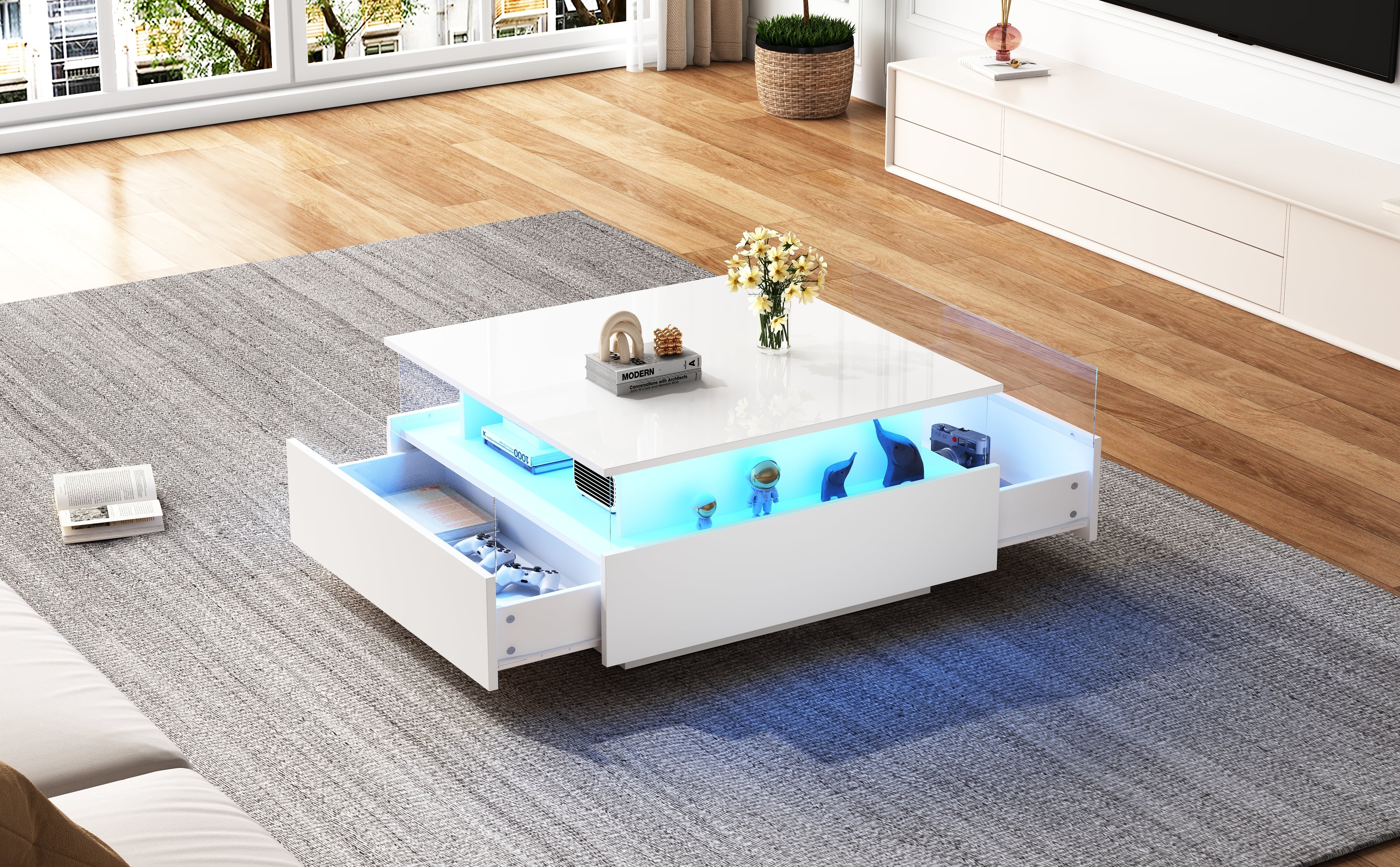 Logidon witte hoogglans salontafel 70x70x41 cm met LED-verlichting