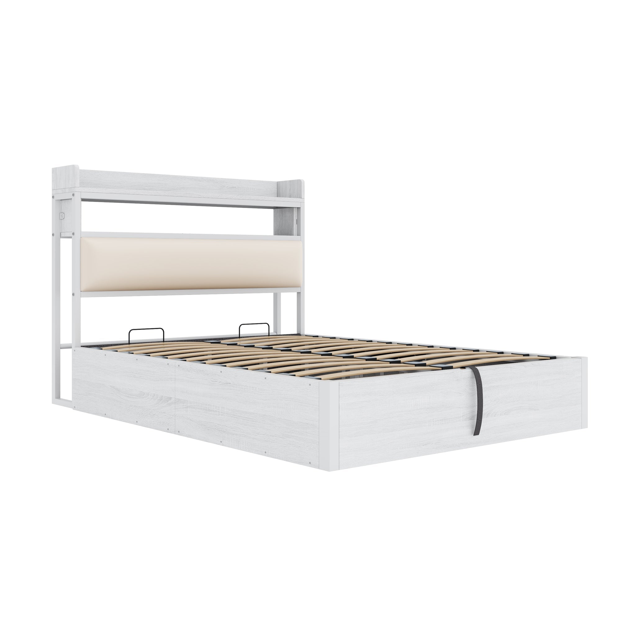 Logidon bedframe 140x200 cm met hydraulische opbergruimte USB hoofdbord wit