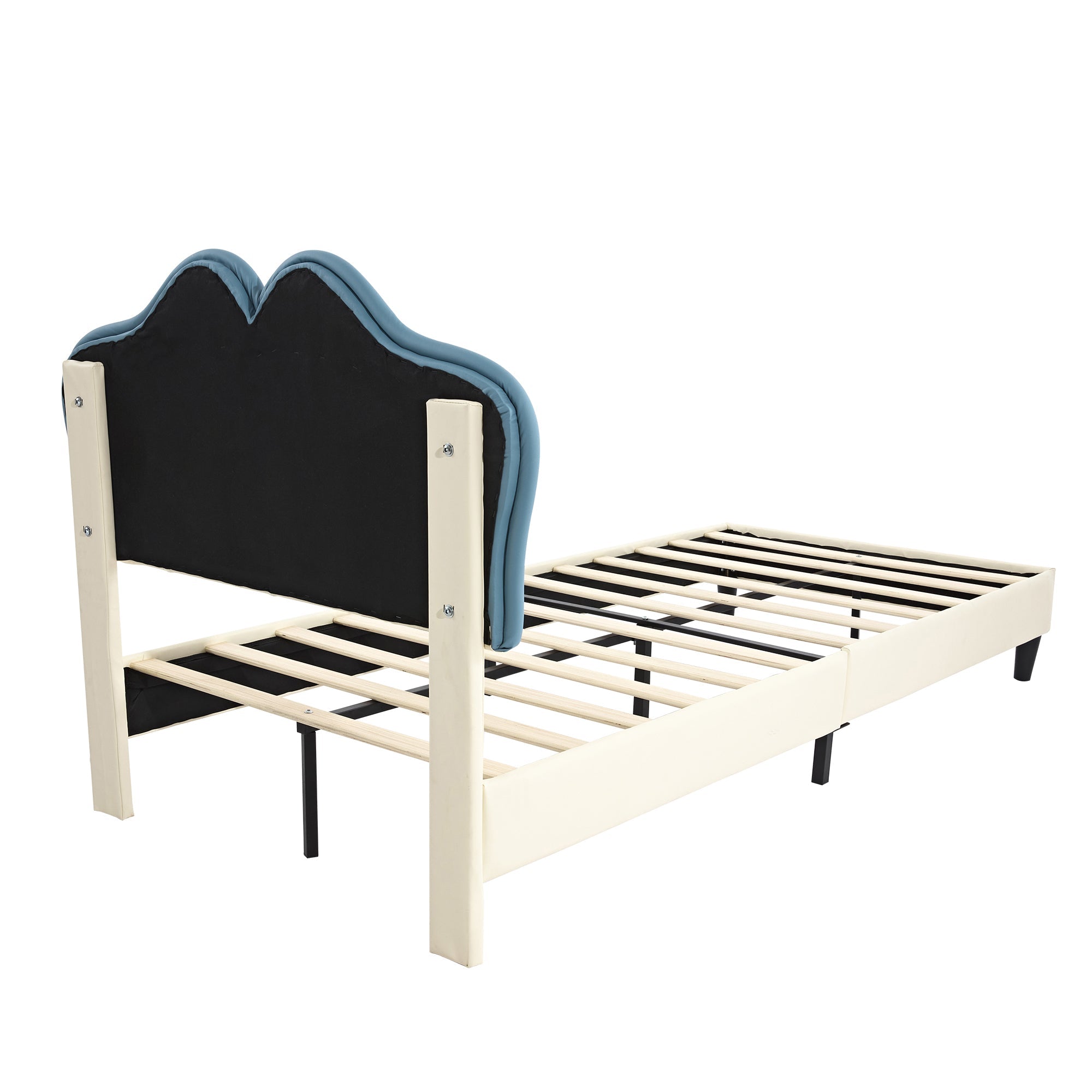 Logidon gestoffeerd bed 90x200 kinderbed wit blauw met zachte beschermranden