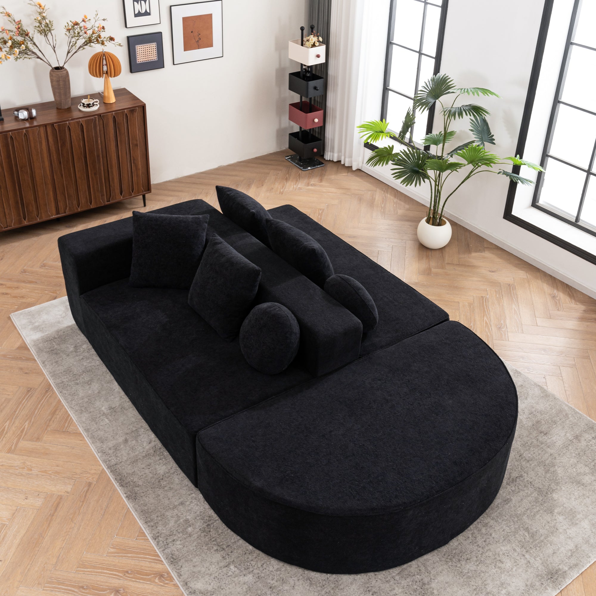 Logidon Cloud Bench Velvet Zwart Modulaire 5-zitsbank
