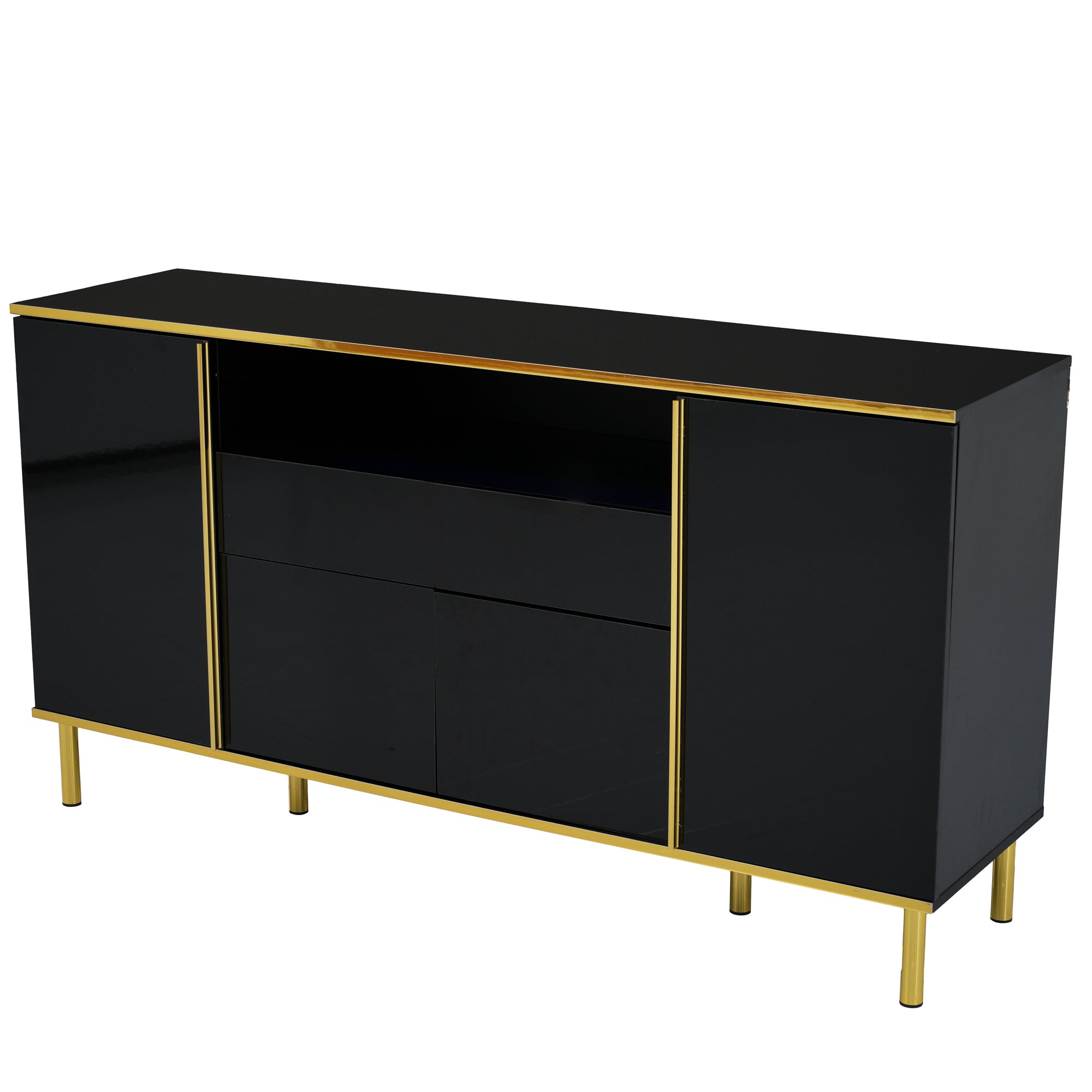 Logidon high-gloss sideboard black 150x40x80 with LED accents
