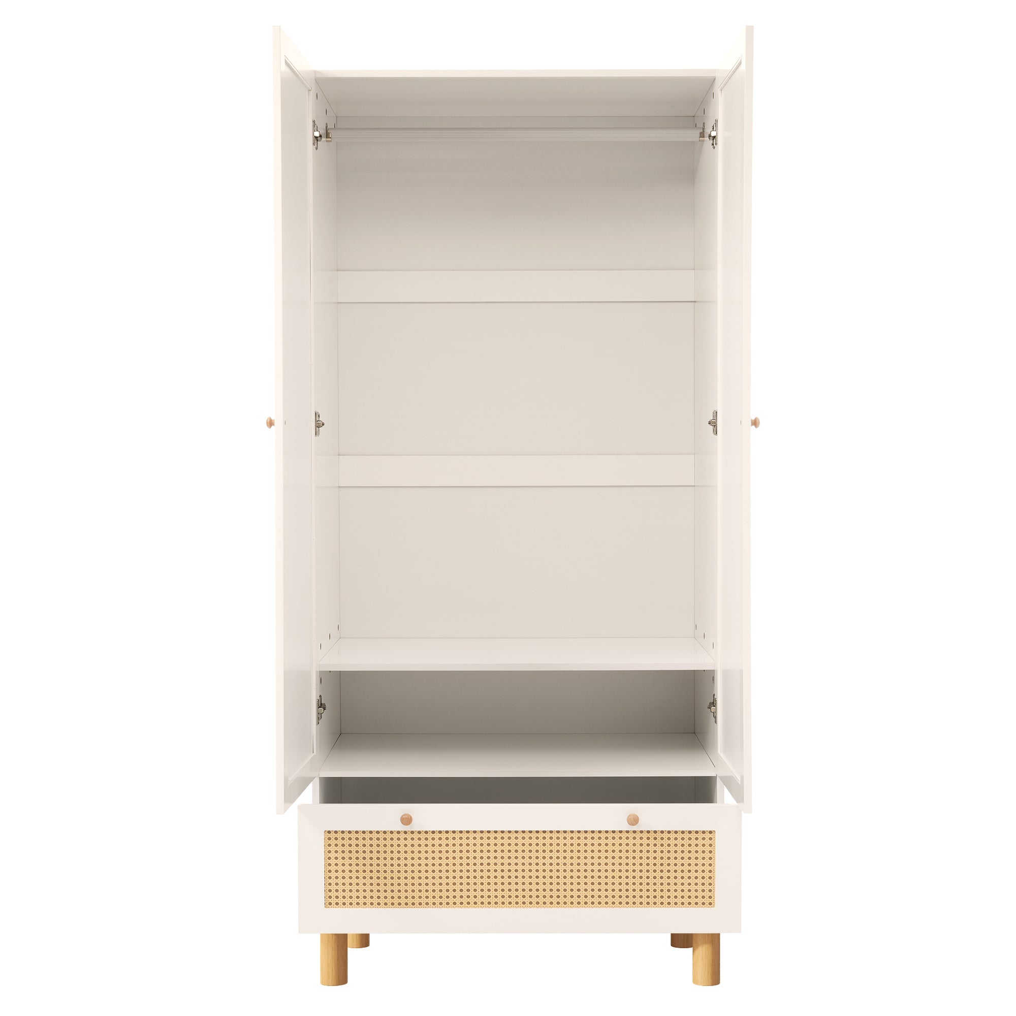 Logidon kledingkast wit met rotan deuren 180x85x52 cm landelijke stijl