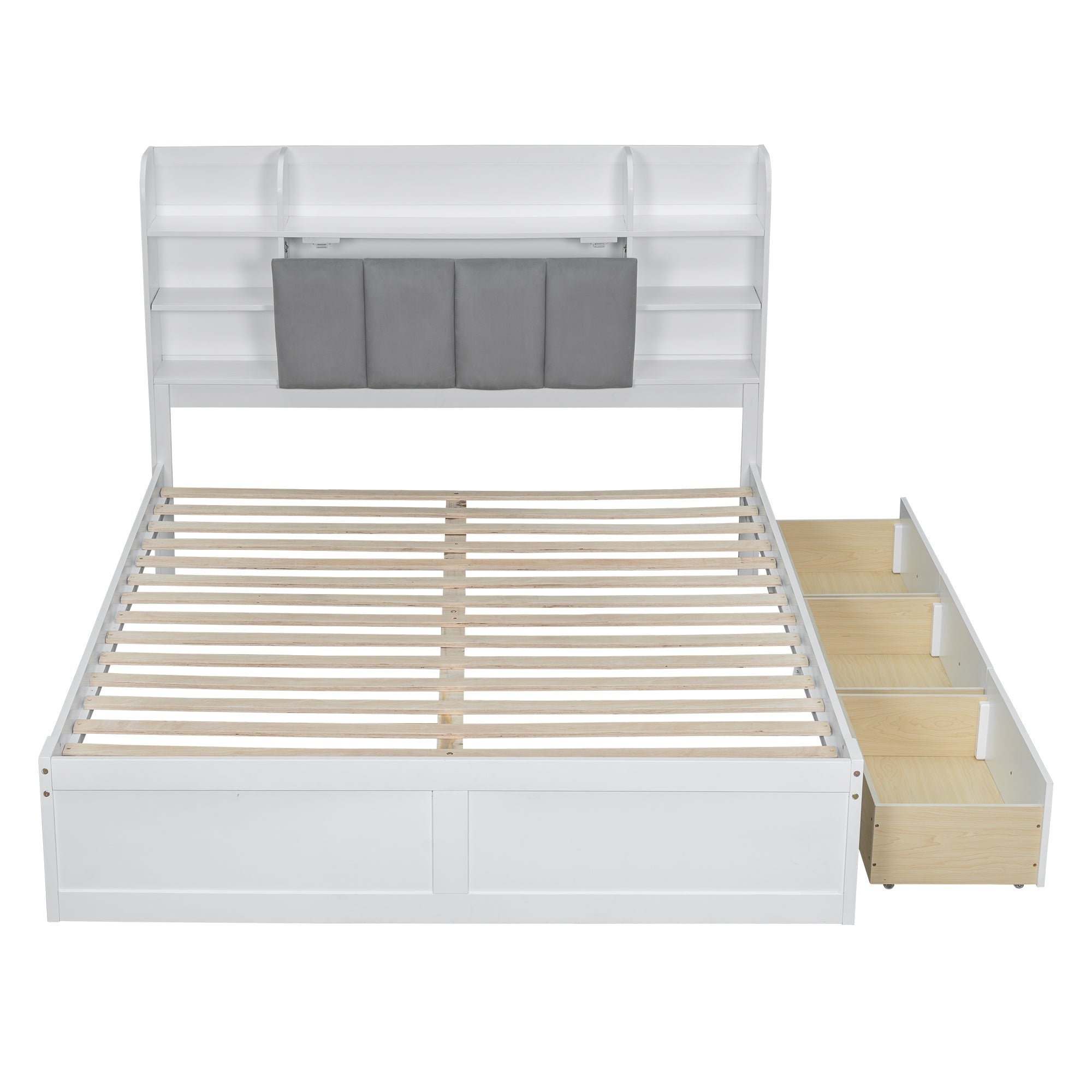 Logidon tweepersoonsbed 160x200 witgrijs, open plank en drie lades