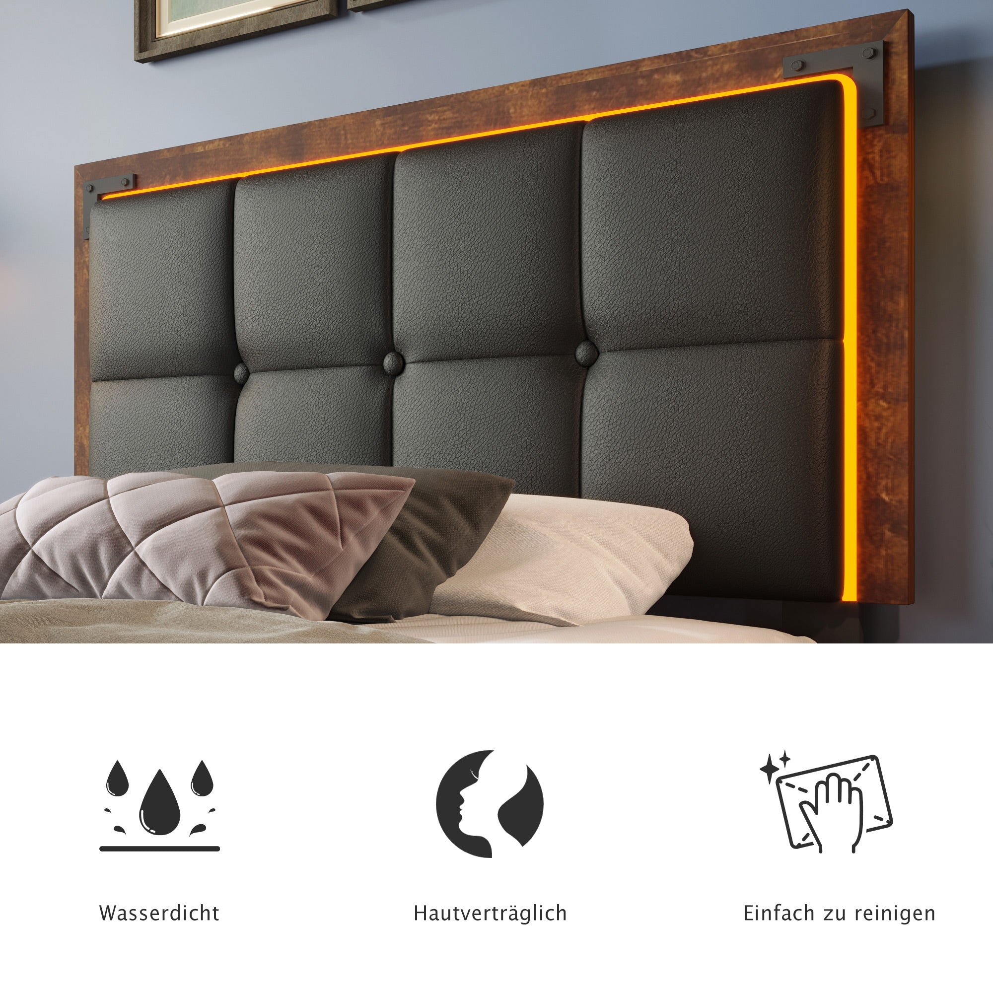 Logidon bedframe 90x200cm met LED-strip en vier lades zwart