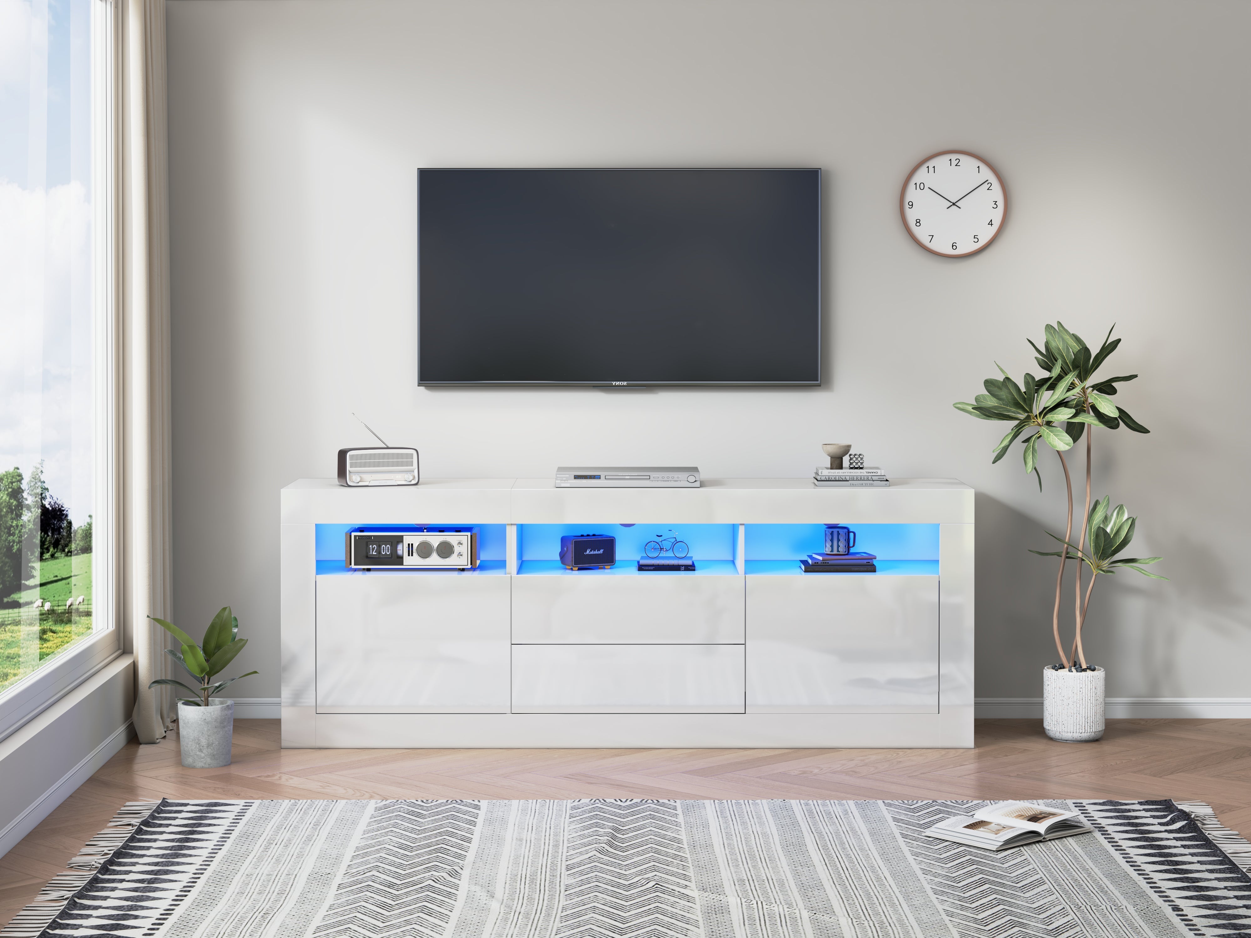 Logidon wit hoogglans TV-meubel 160x35x60 cm met LED-verlichting