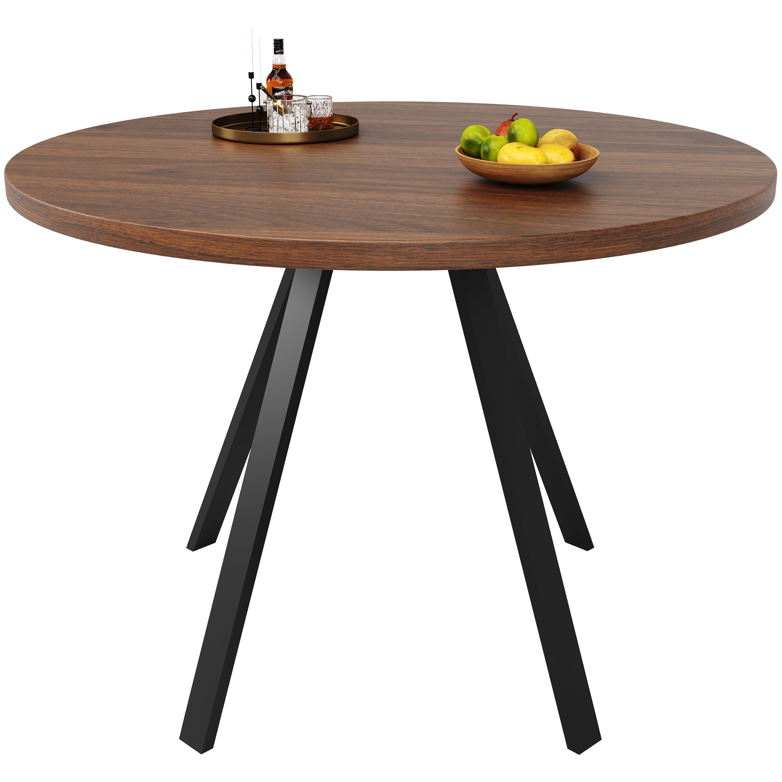 Logidon Ronde Eettafel Diameter 80 cm Walnoot Zwarte Poten