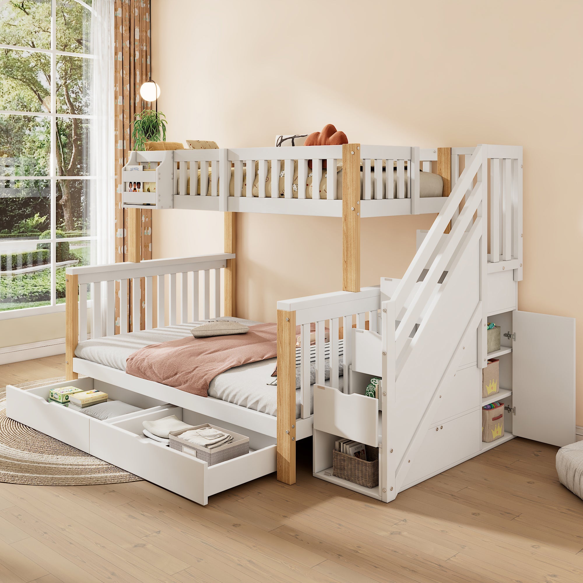 Logidon kinderstapelbed tweepersoonsbed met opbergruimte 140x200 wit naturel
