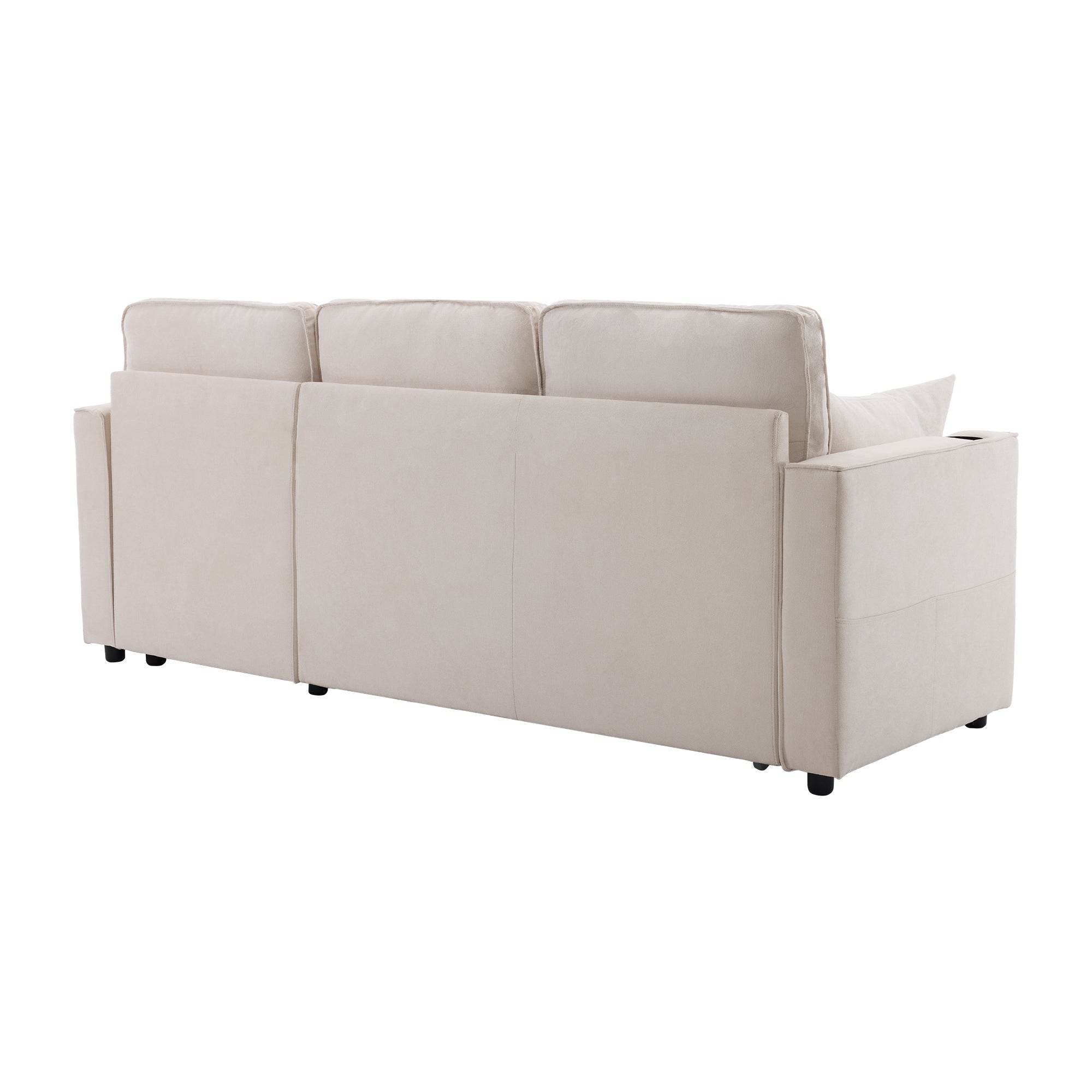 Logidon slaapbank L-vorm beige stof met opbergruimte en bekerhouder