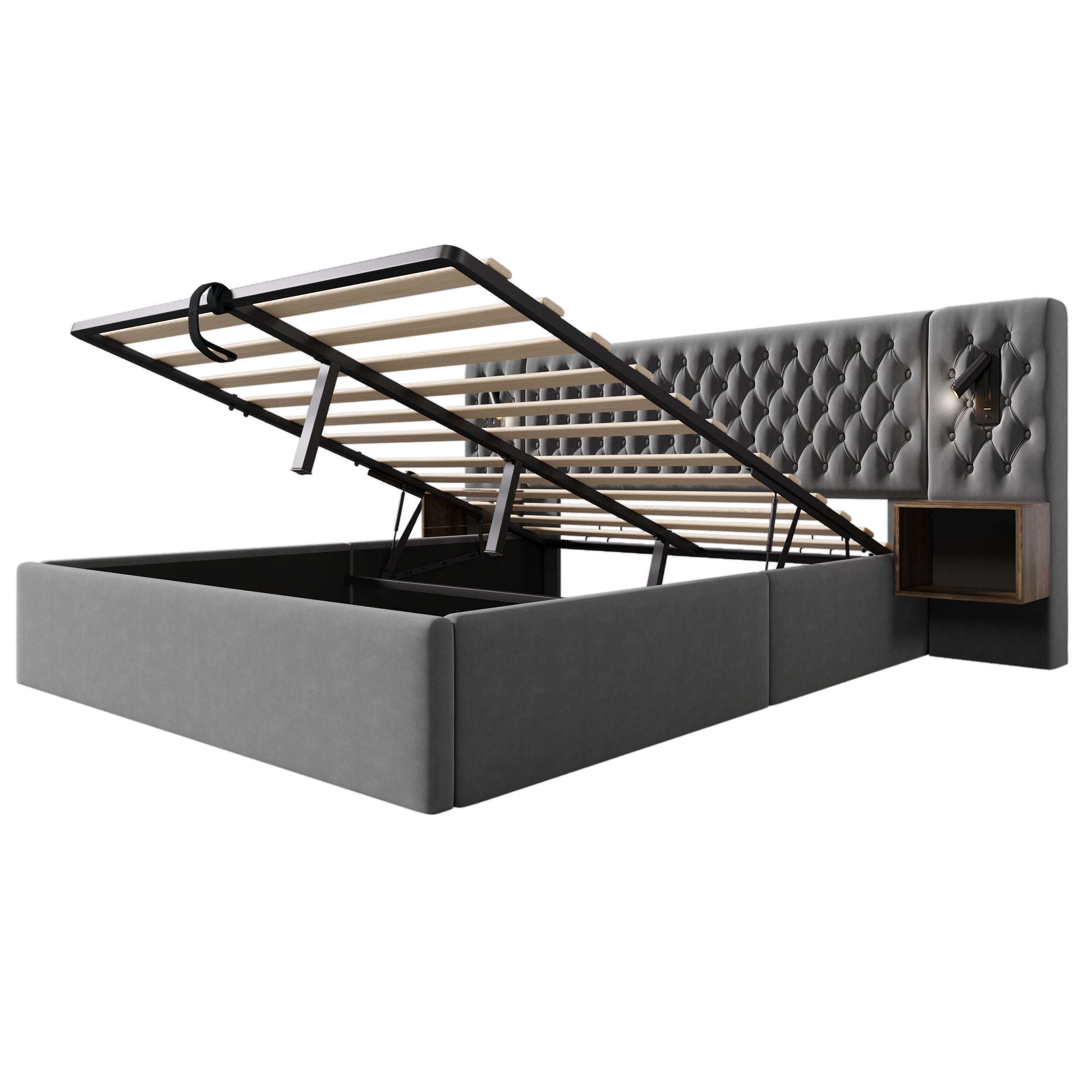 Logidon bed system 160x200 cm upholstered bed with storage space gray velvet