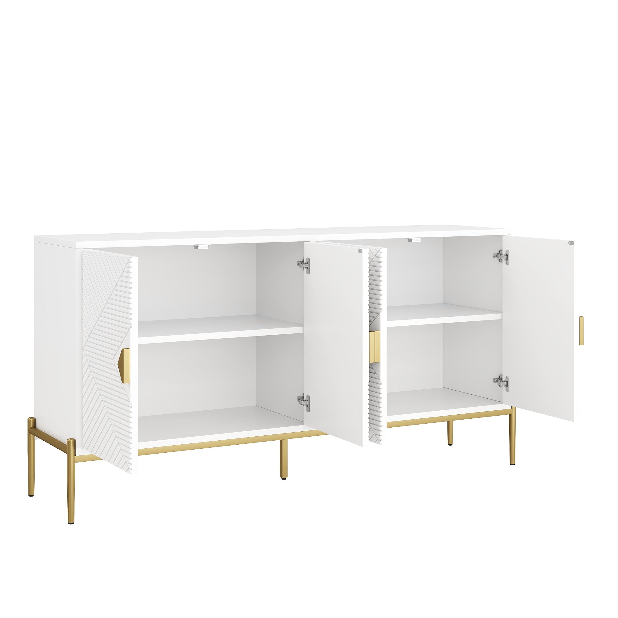 Logidon Modern dressoir wit met gouden details, 4 deuren, 162x40x80