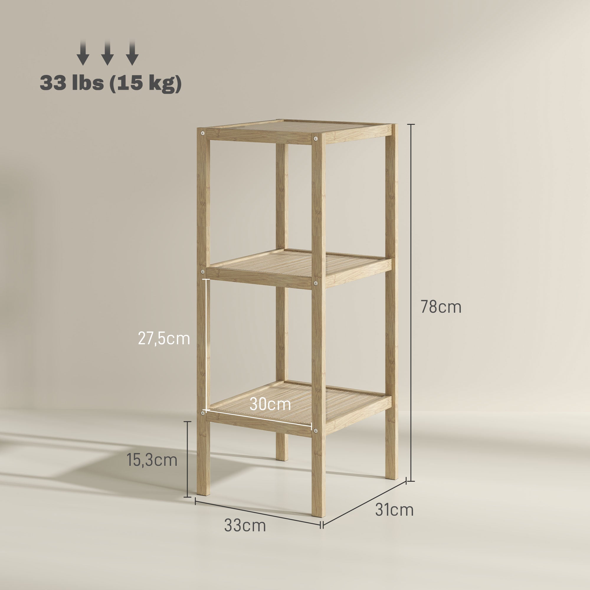 Logidon badkamerplank bamboe staande plank 3 niveaus naturel hout 33x31x78 cm