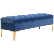 Logidon Blauw Fluwelen Bank met Gouden Poten 118x45x42 Cm