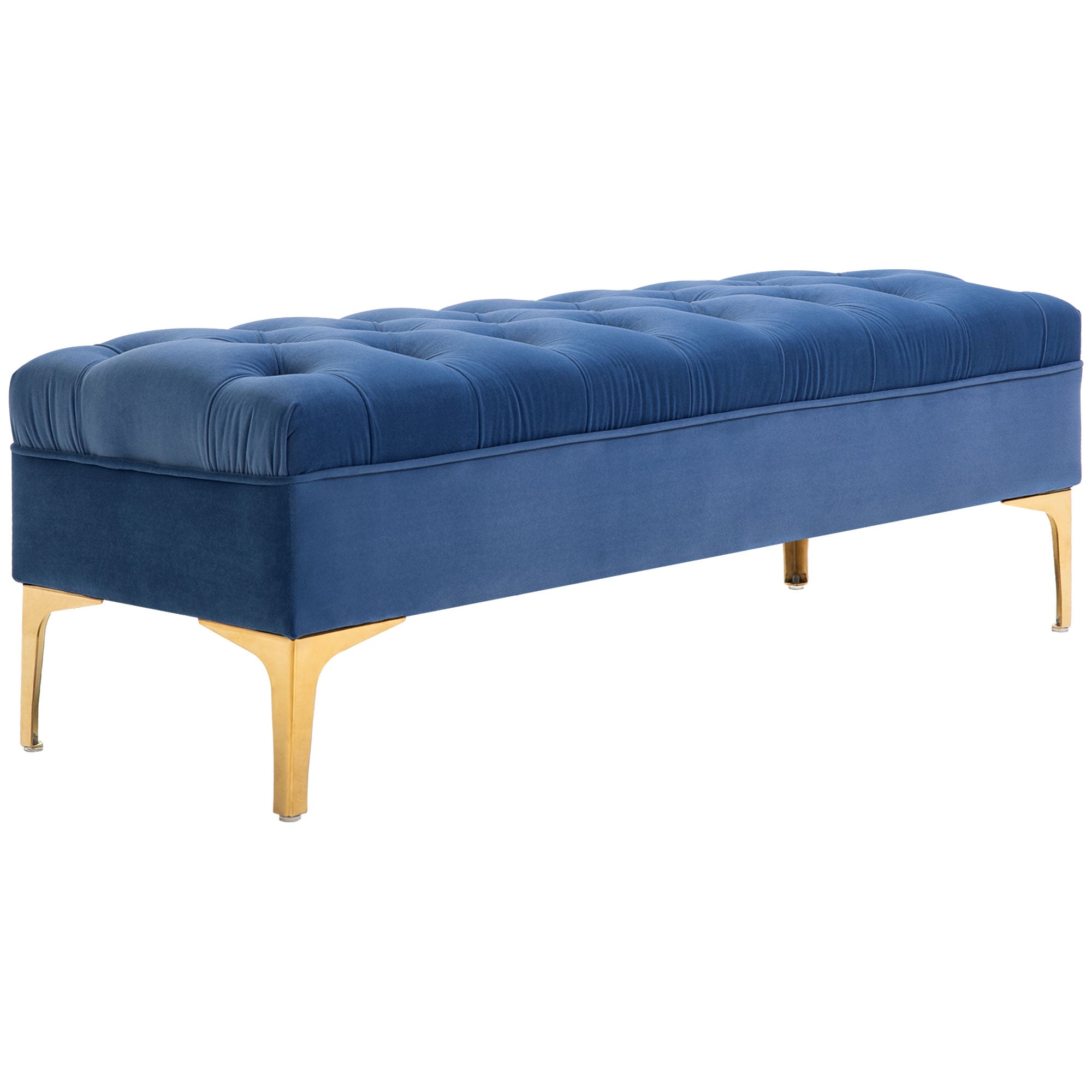 Logidon Blauw Fluwelen Bank met Gouden Poten 118x45x42 Cm