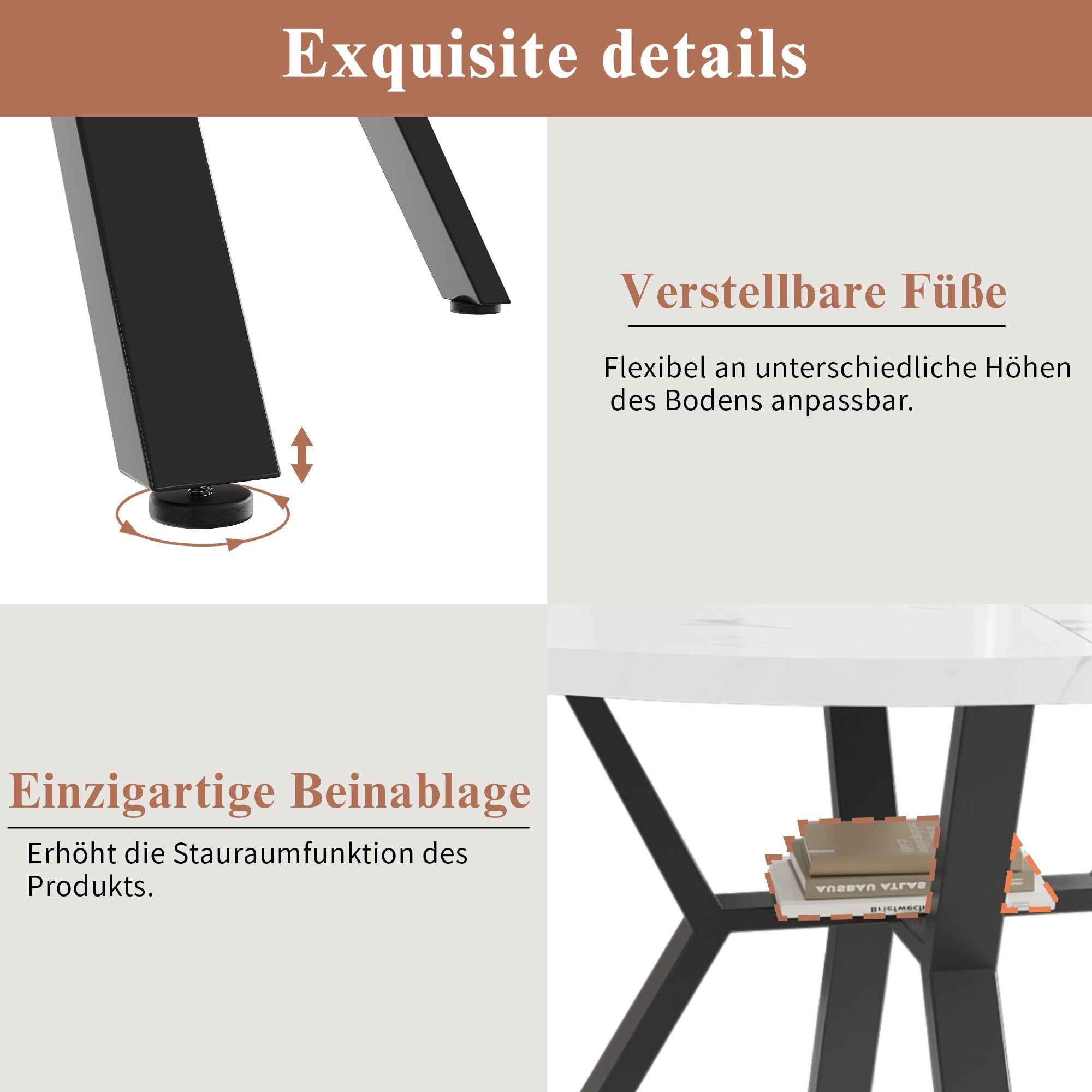 Logidon eettafel en stoelenset 5-delig rond wit marmerlook