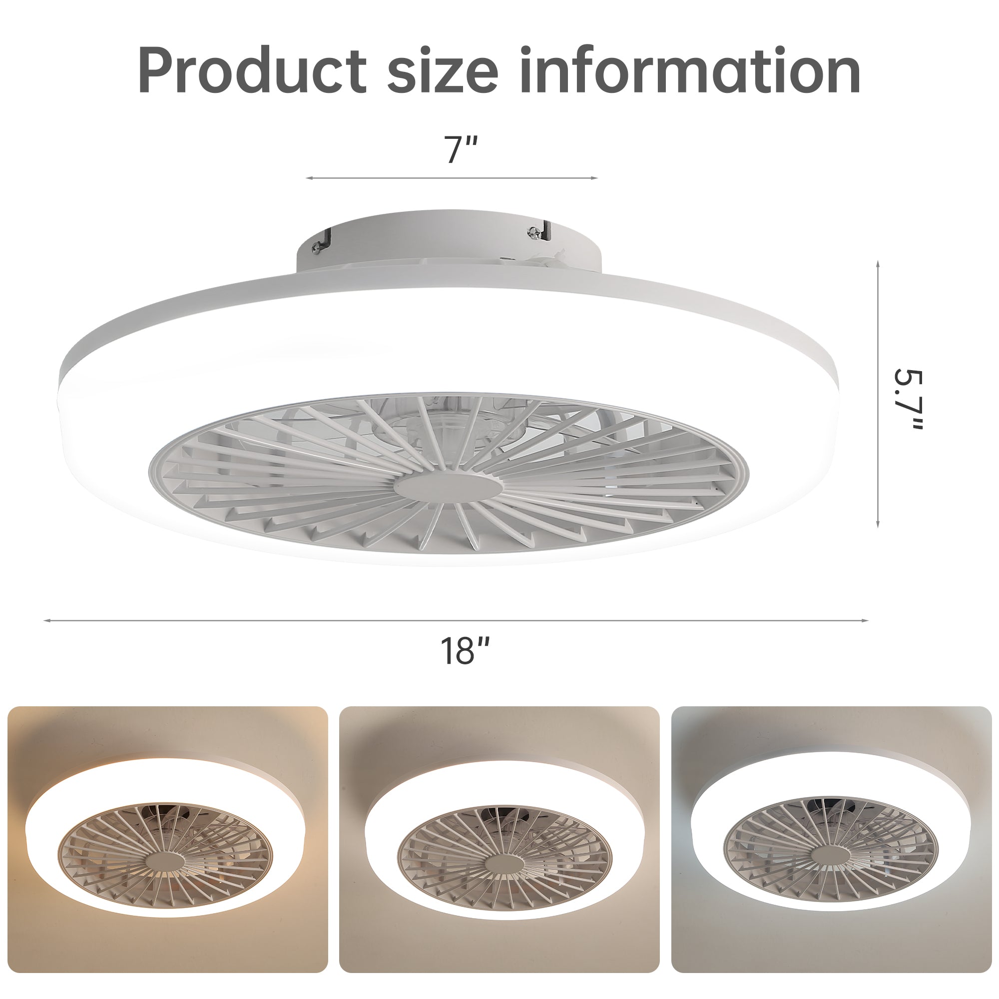 Logidon Bladloze plafondventilator 18 inch met lichtwit
