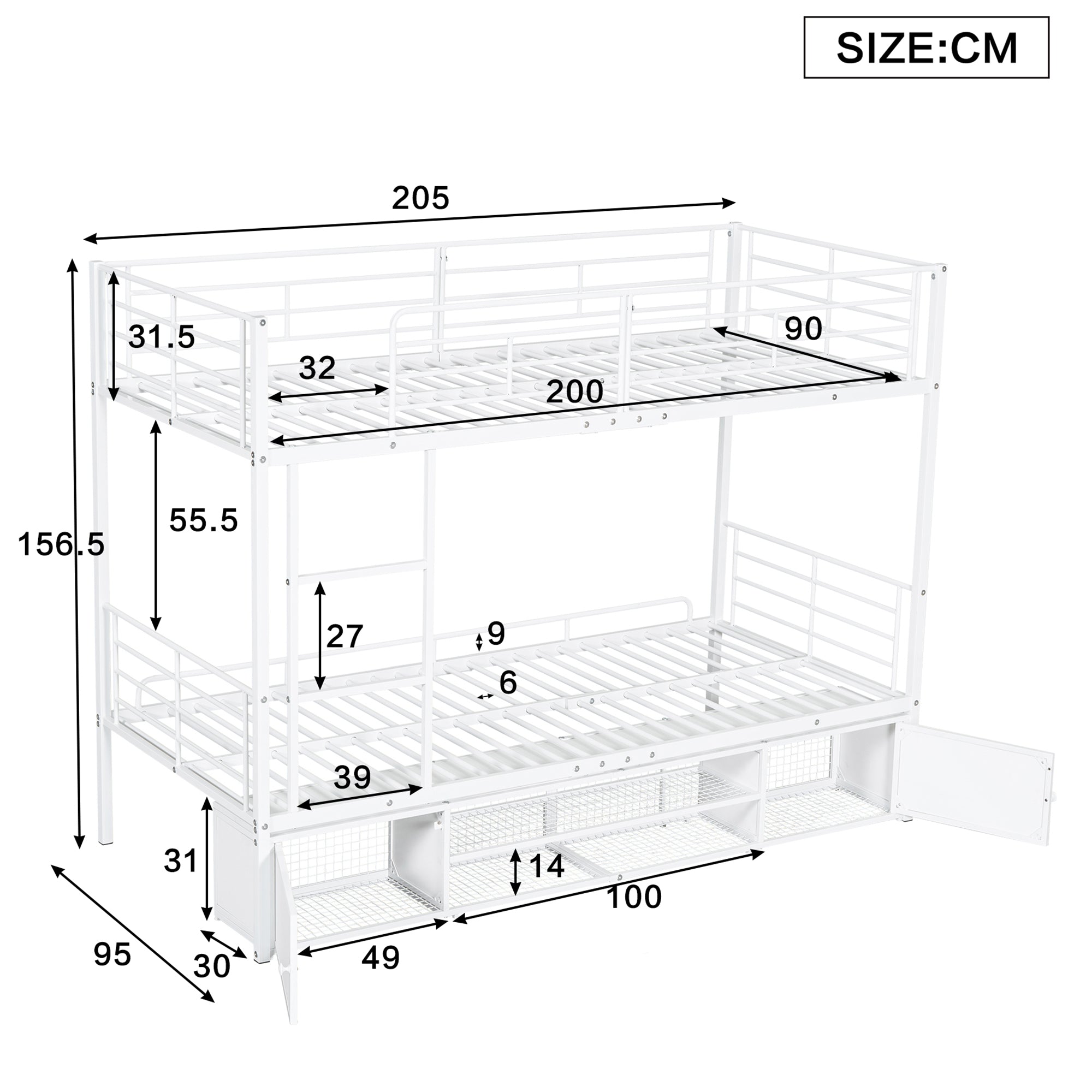Logidon IJzeren Framebed Stapelbed Met Schoenenkast Wit 90x200 cm