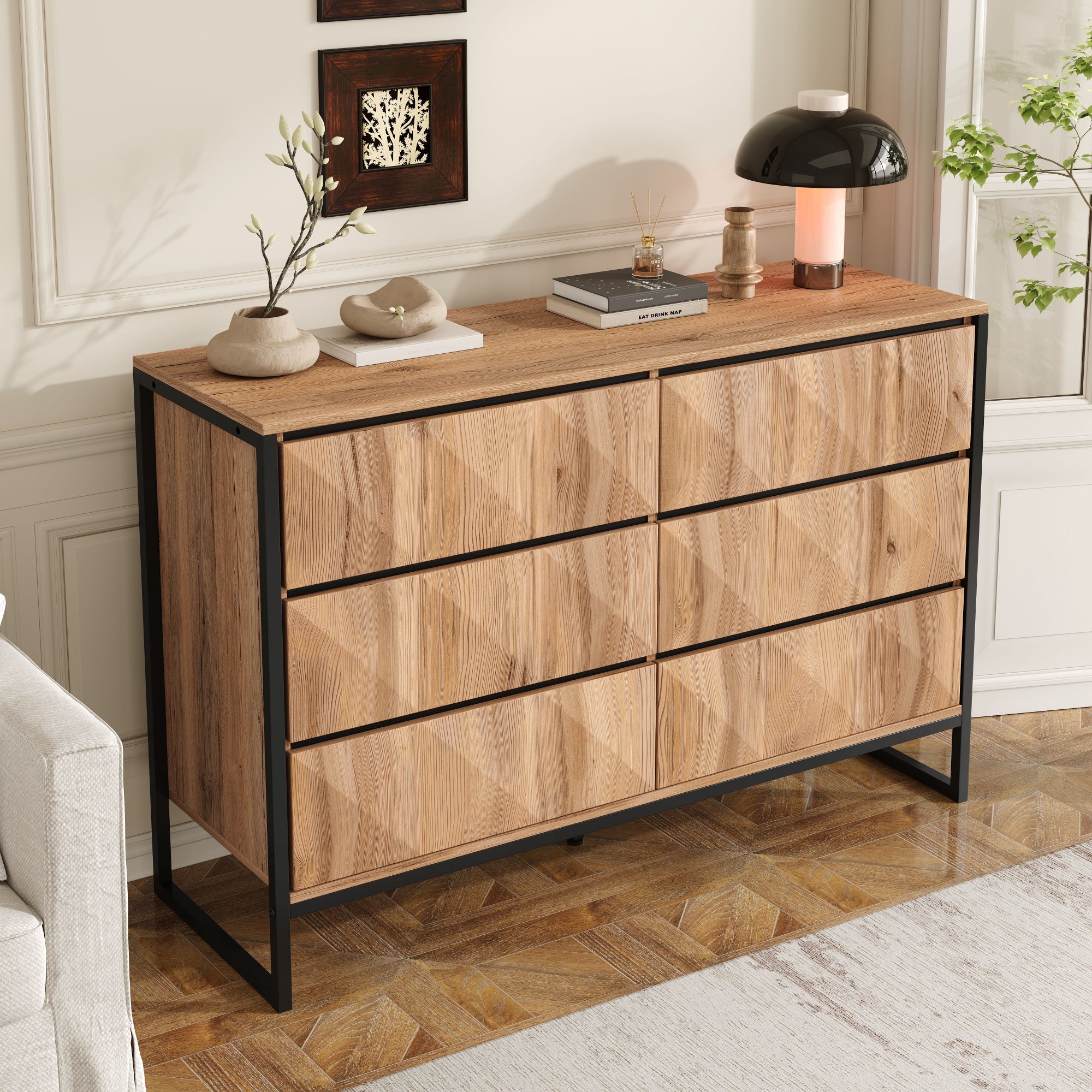 Logidon dressoir 120x40x80 zwart houtlook 6 lades