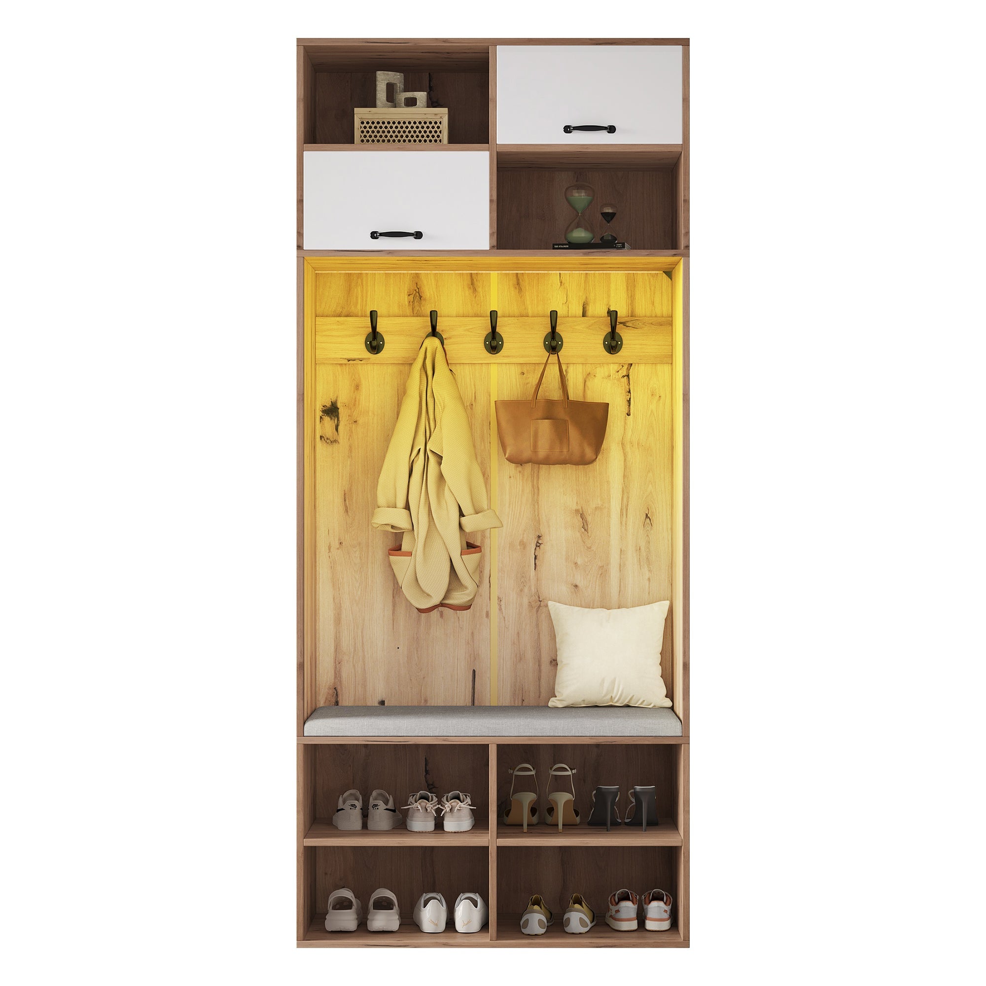 Logidon garderobekast met bank en 5 haken naturel wit 80x35x185cm