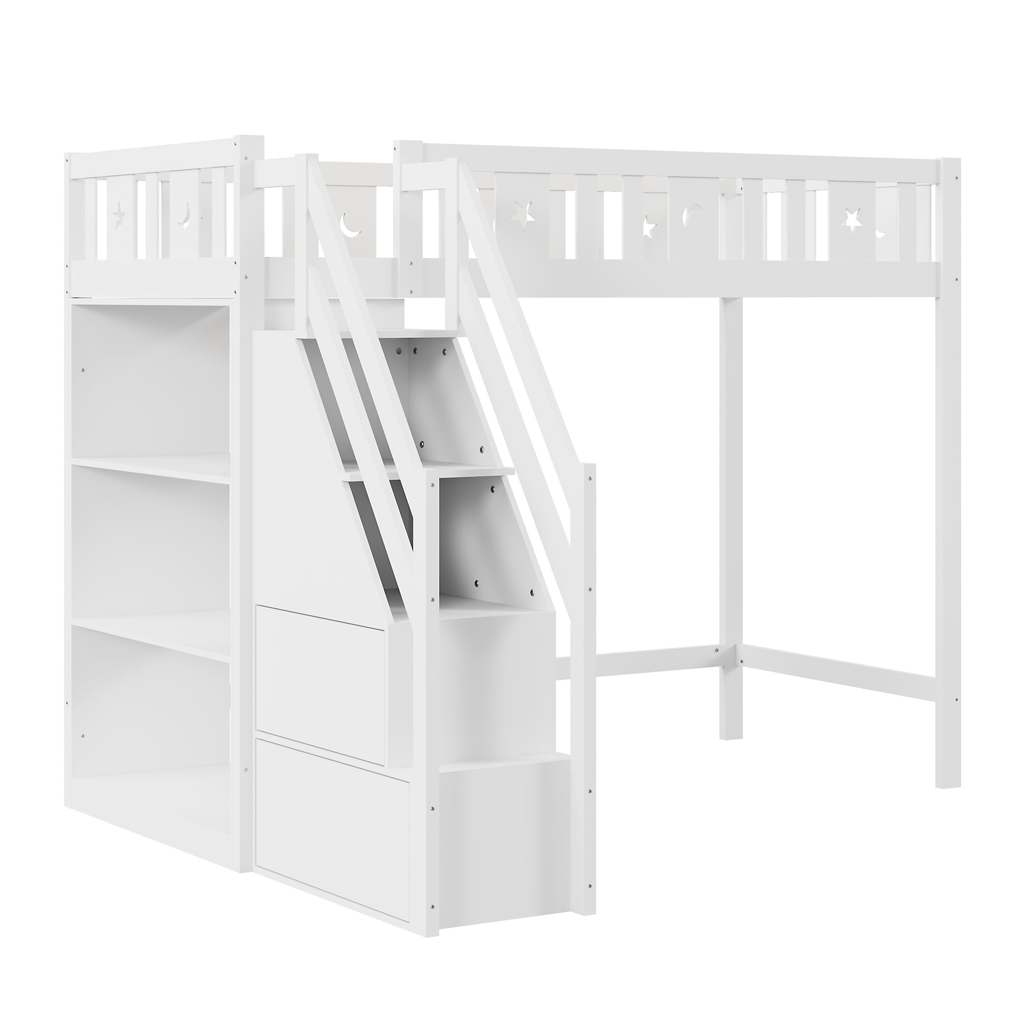 Logidon hoogslaper 90x200 cm wit met opbergladder en planken
