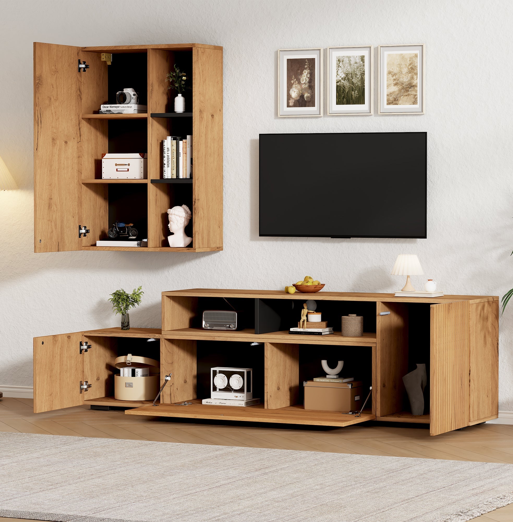 Logidon TV wall unit set display case two parts up to 265 cm oak black