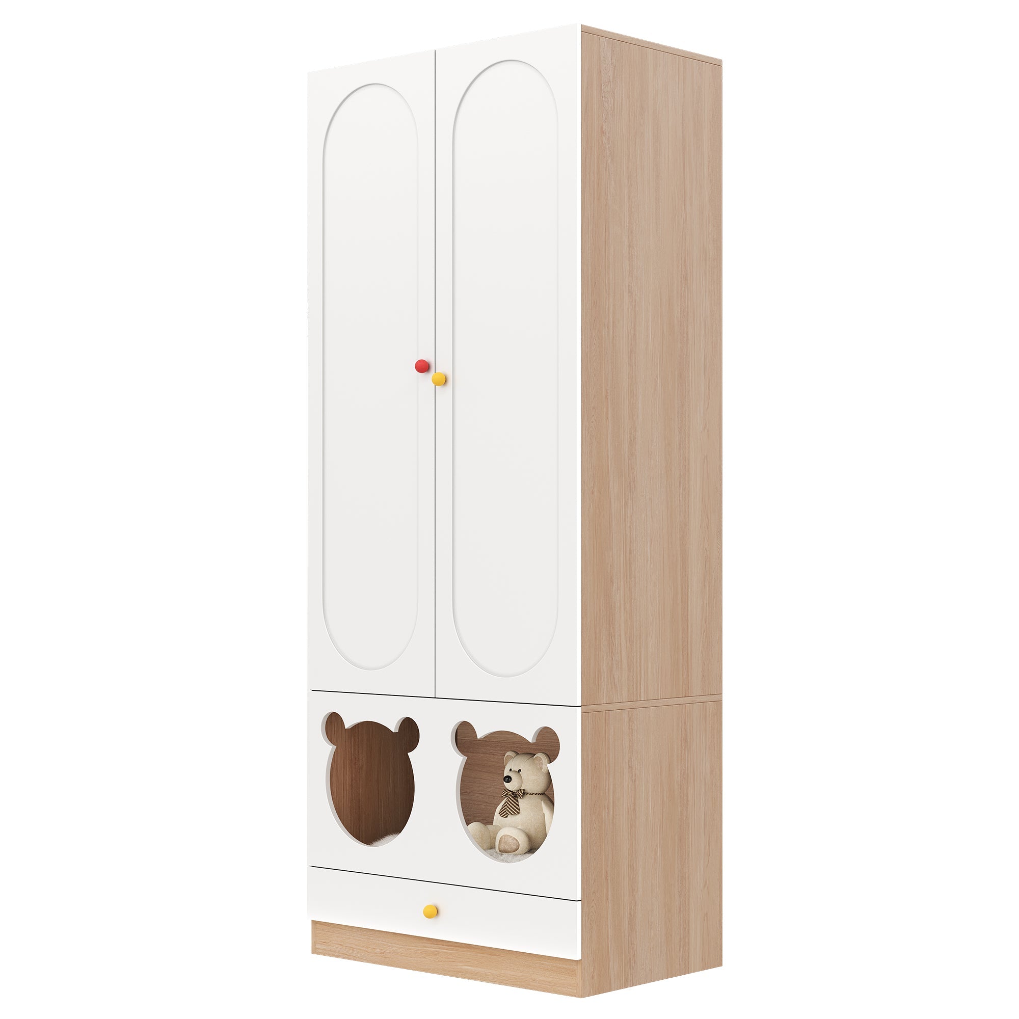 Logidon kinderkledingkast wit naturel hout met kattenmand 80x50x200cm