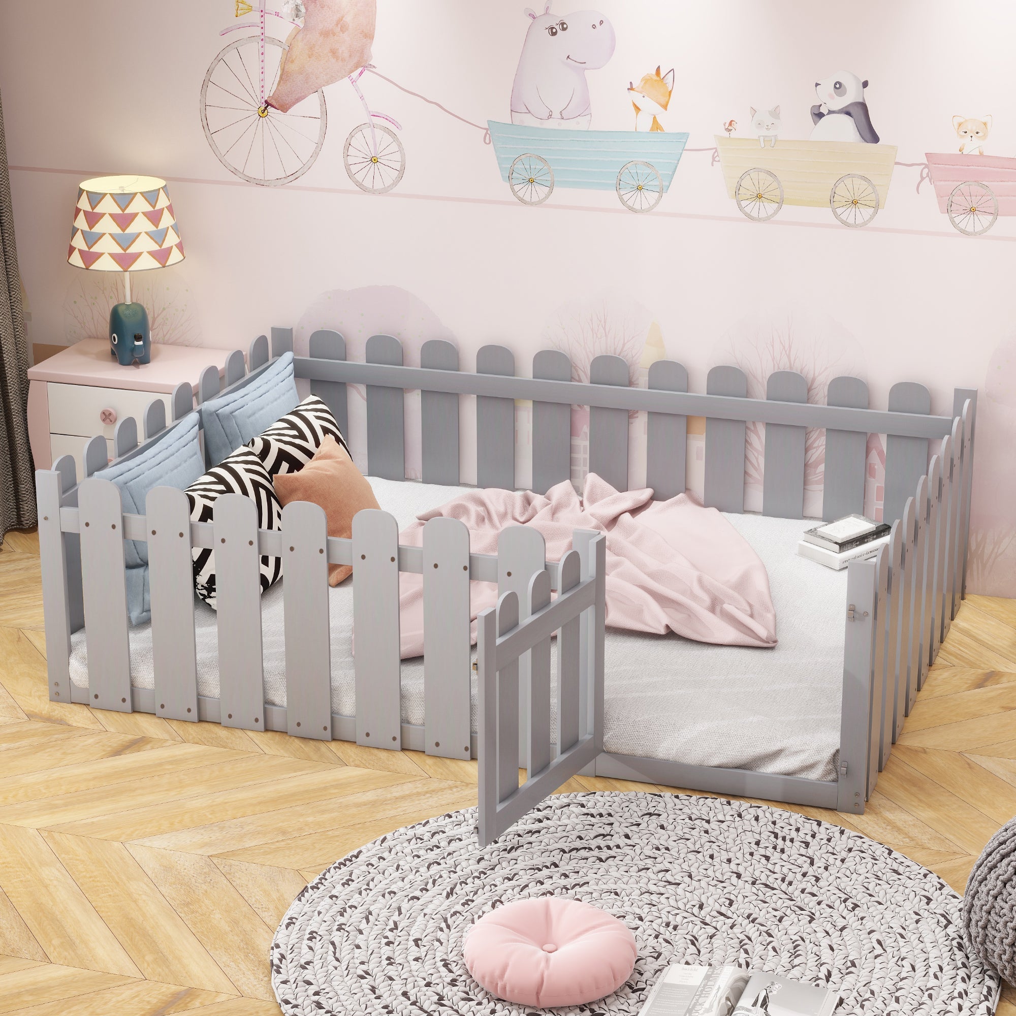Logidon kinderbed 140 x 200 cm grijs houten frame met deur