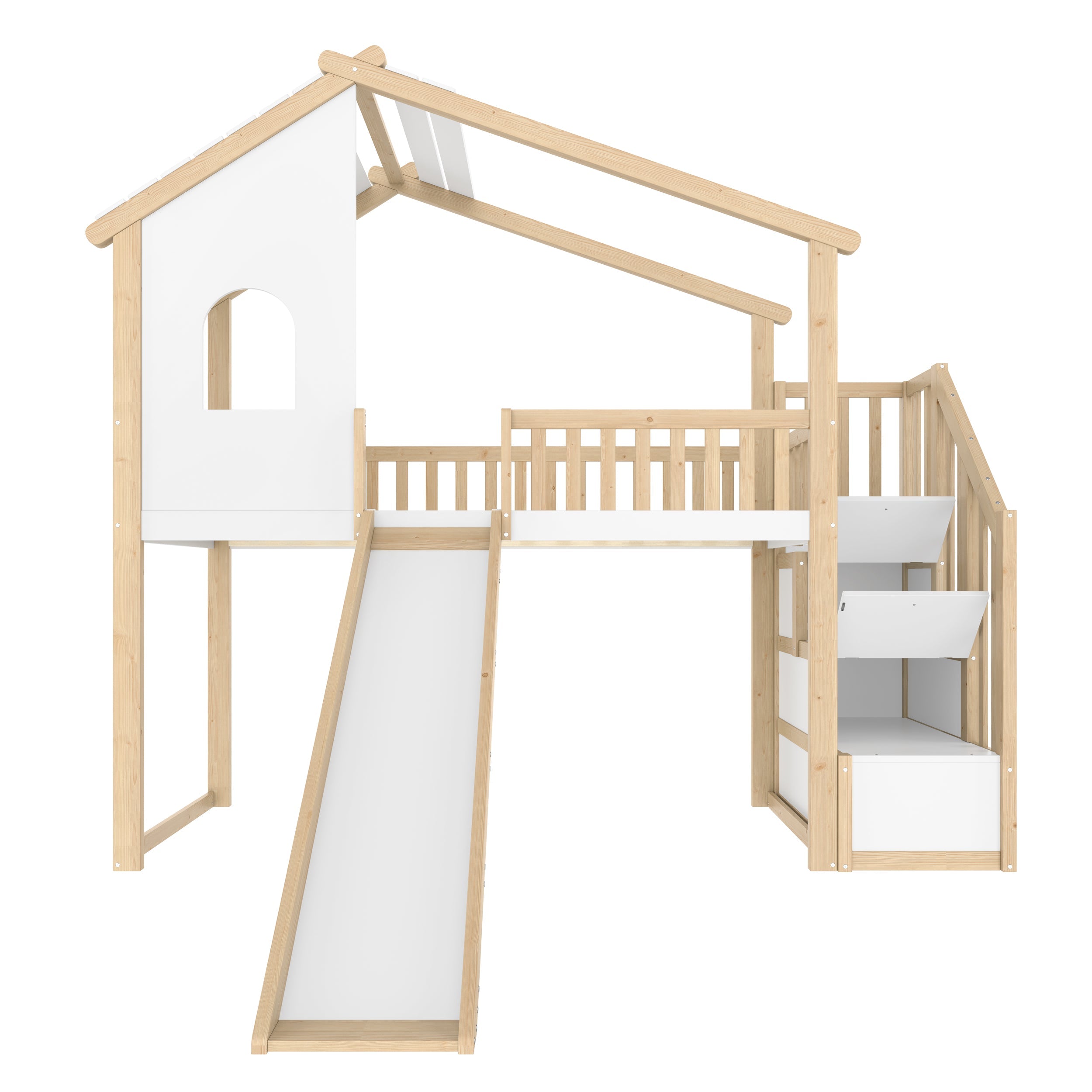 Logidon hoogslaper 90x200 cm naturel wit met bedrail en glijbaan