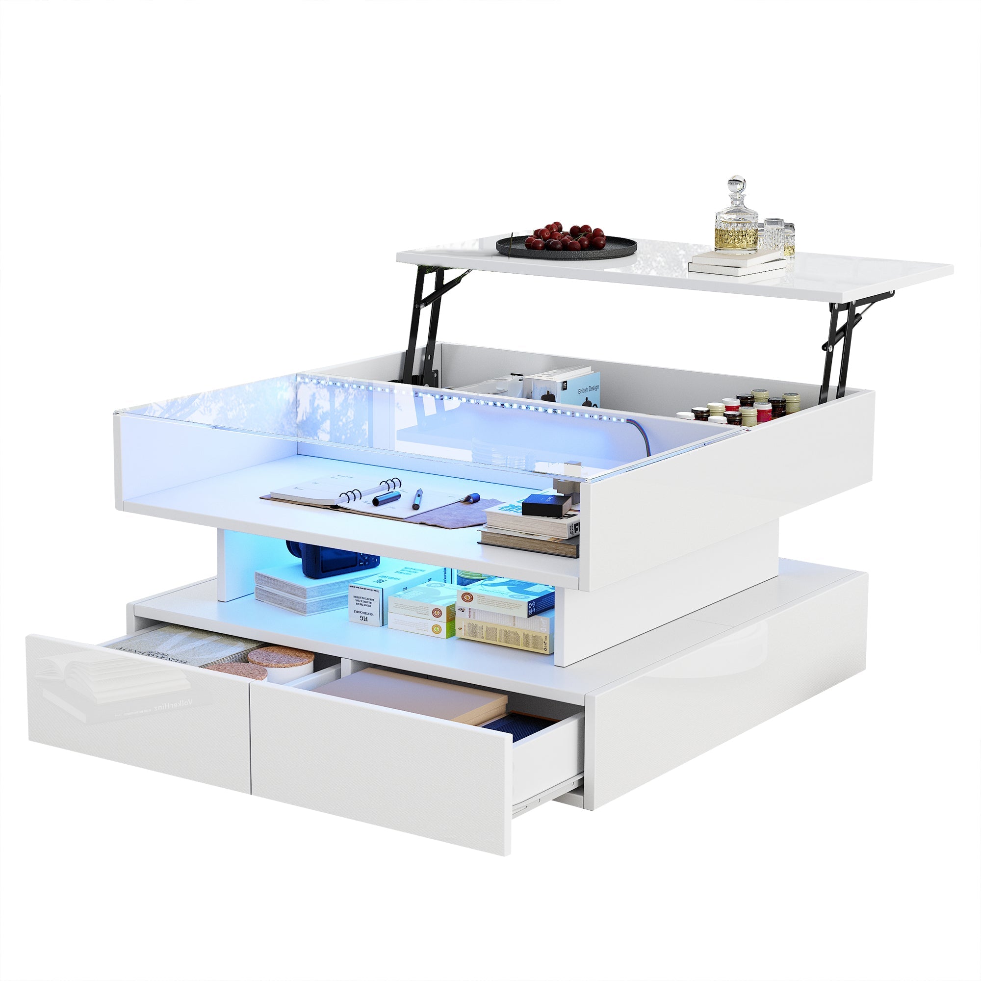 Logidon In hoogte verstelbare salontafel 80x80 cm witte LED opbergruimte