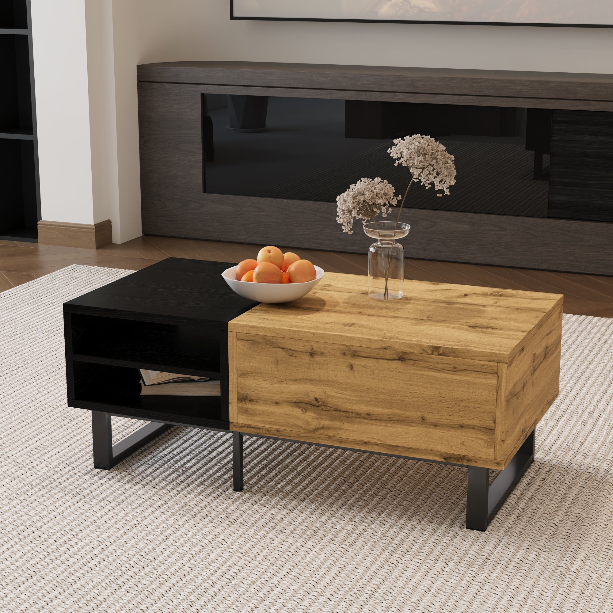 Logidon Salontafel Colour Block Zwart Hout met vakken en lades