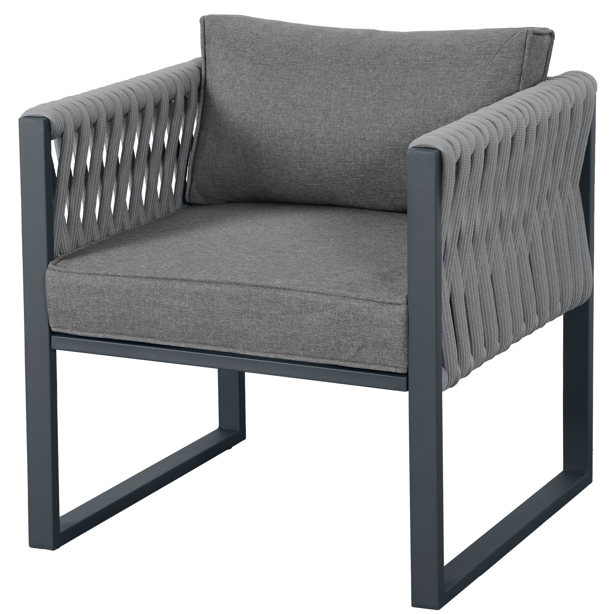 Logidon Tuinloungeset Grijs Touw met Gegalvaniseerd Ijzeren Frame Set van 4