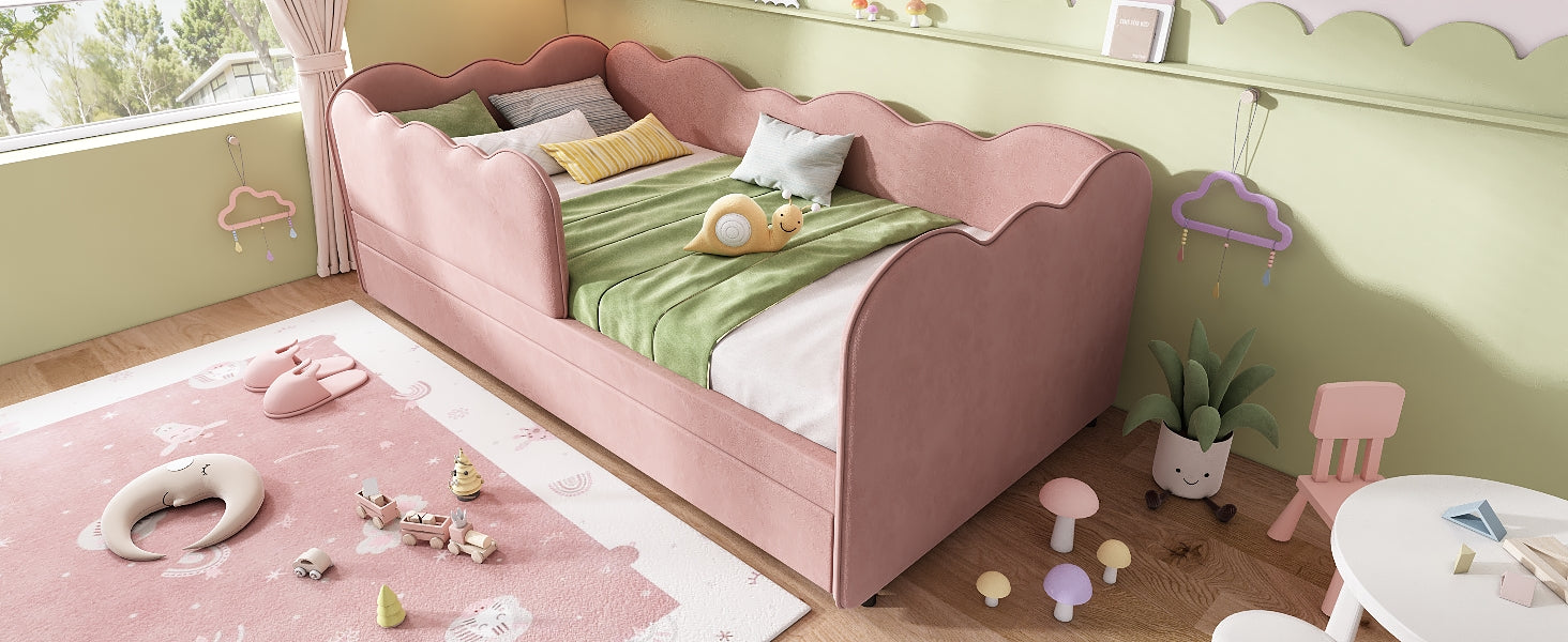Logidon gestoffeerd dagbed 90x190 roze met uitschuifbaar bed