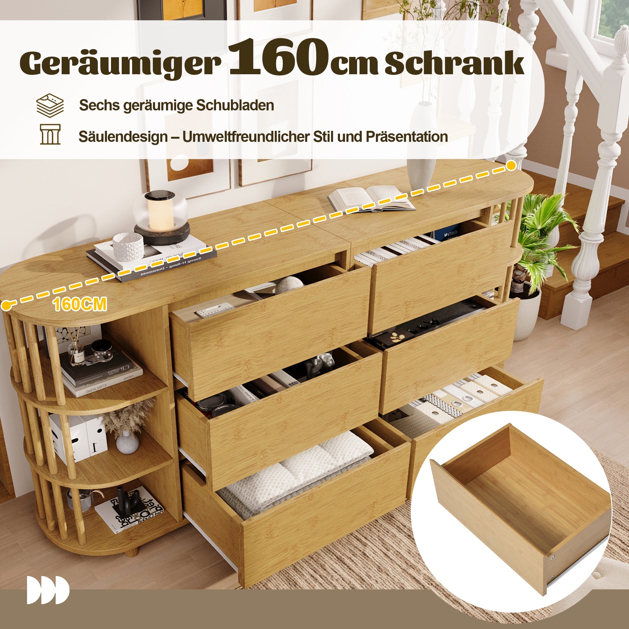 Logidon ladekast 160 cm eiken - Romeins design, 6 laden