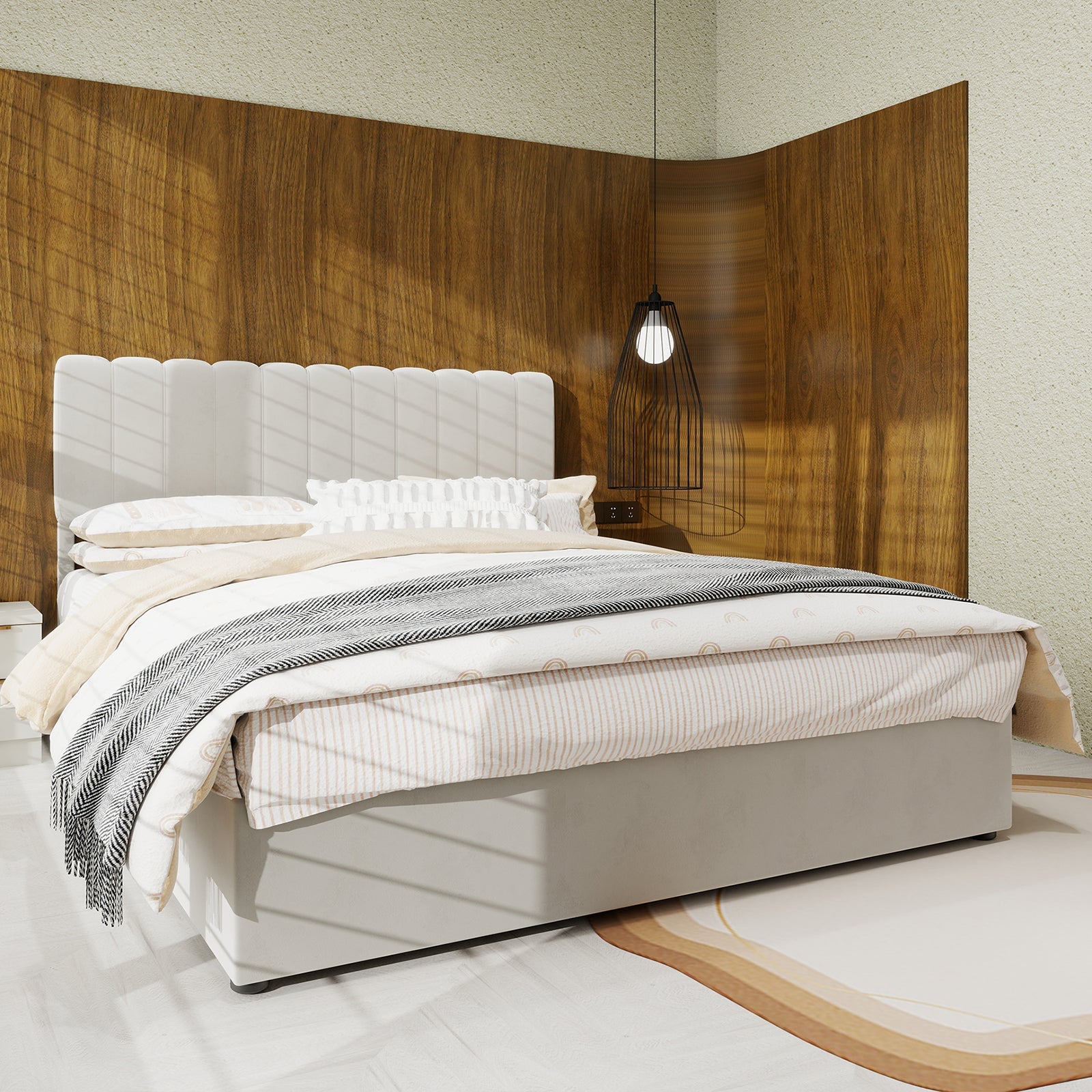 Logidon 160x200 cm gewatteerd bed beige met gasveer opbergruimte